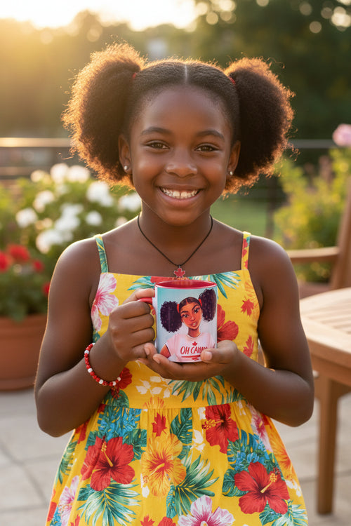 Canada Girl Accent Mug — "Oh Canada" Afro Puff Illustration, Canada Day, Mug Gift 11oz