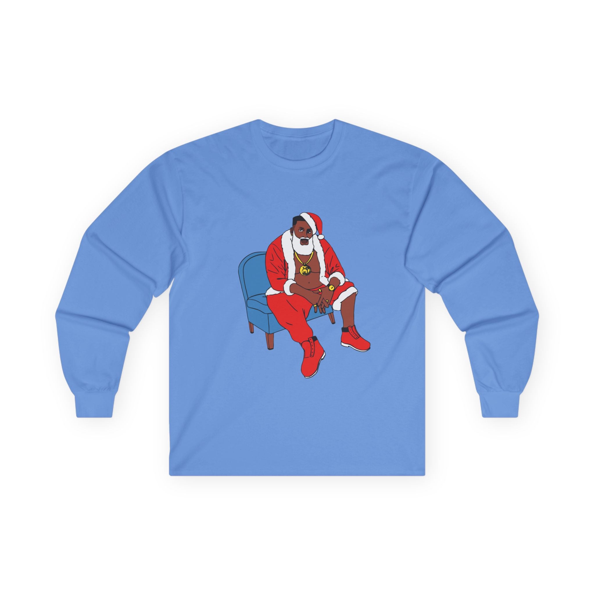 Santa Chill Long Sleeve Tee — Relaxed Black Santa Graphic Holiday Shirt