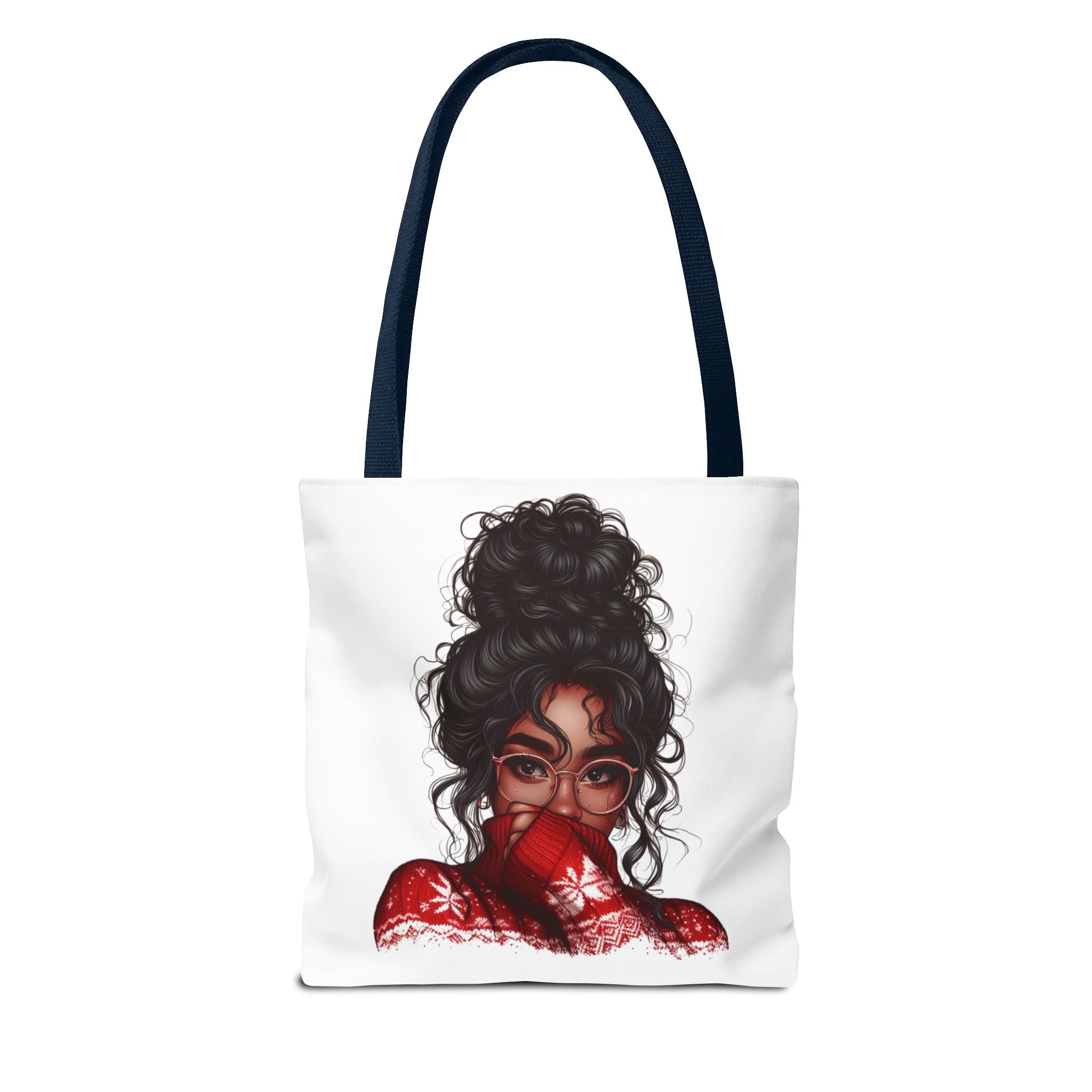Curly Bun Girl Tote Bag — Artistic Illustrated Portrait All-Over Print Tote