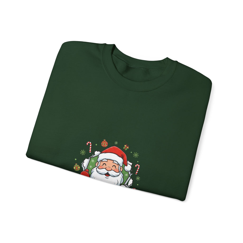 Christmas Santa Wreath Sweatshirt - Cute Santa Face with Candy Canes & Ornaments Holiday Crewneck