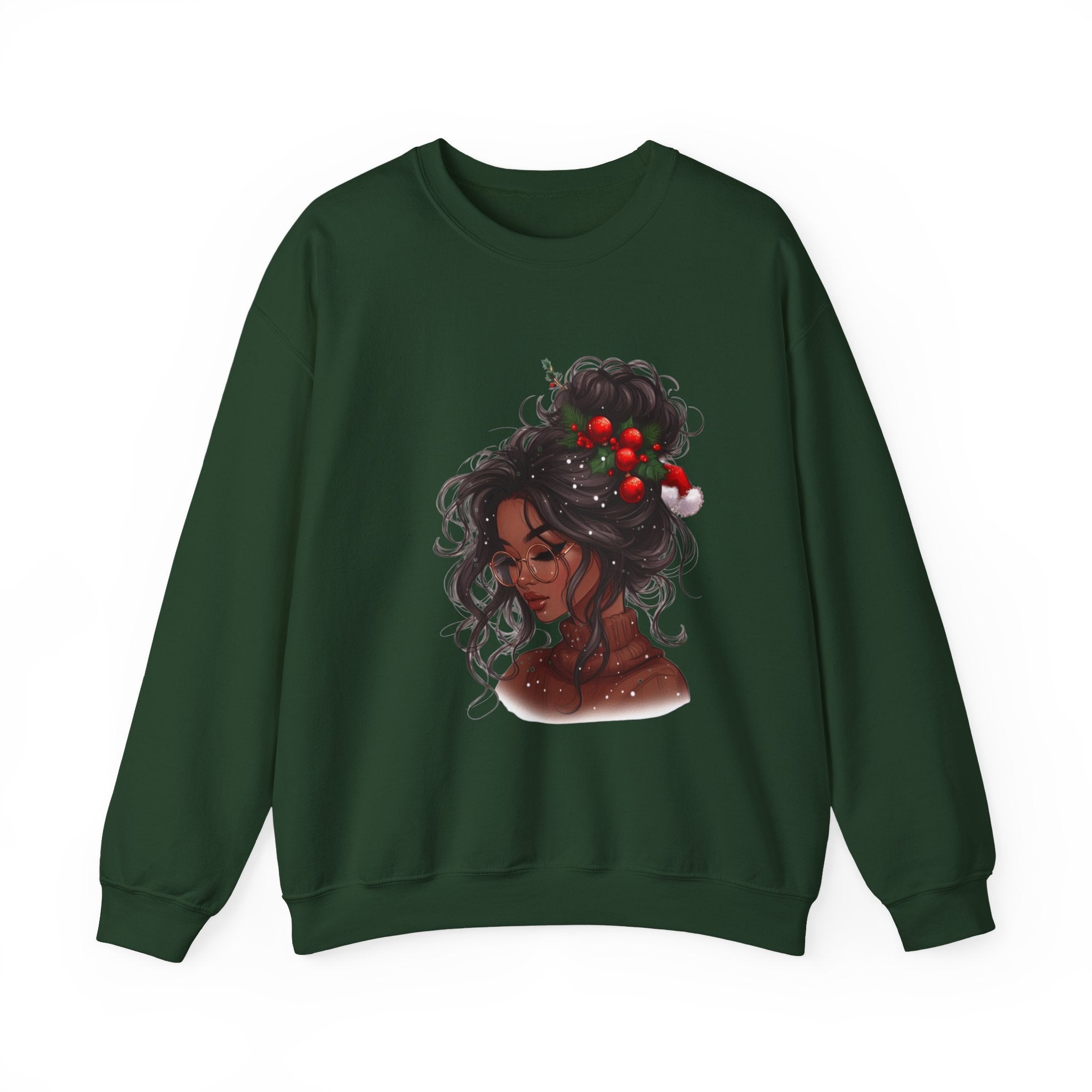 Crewneck Sweatshirt — Afrocentric Portrait with Cherry Bun Art