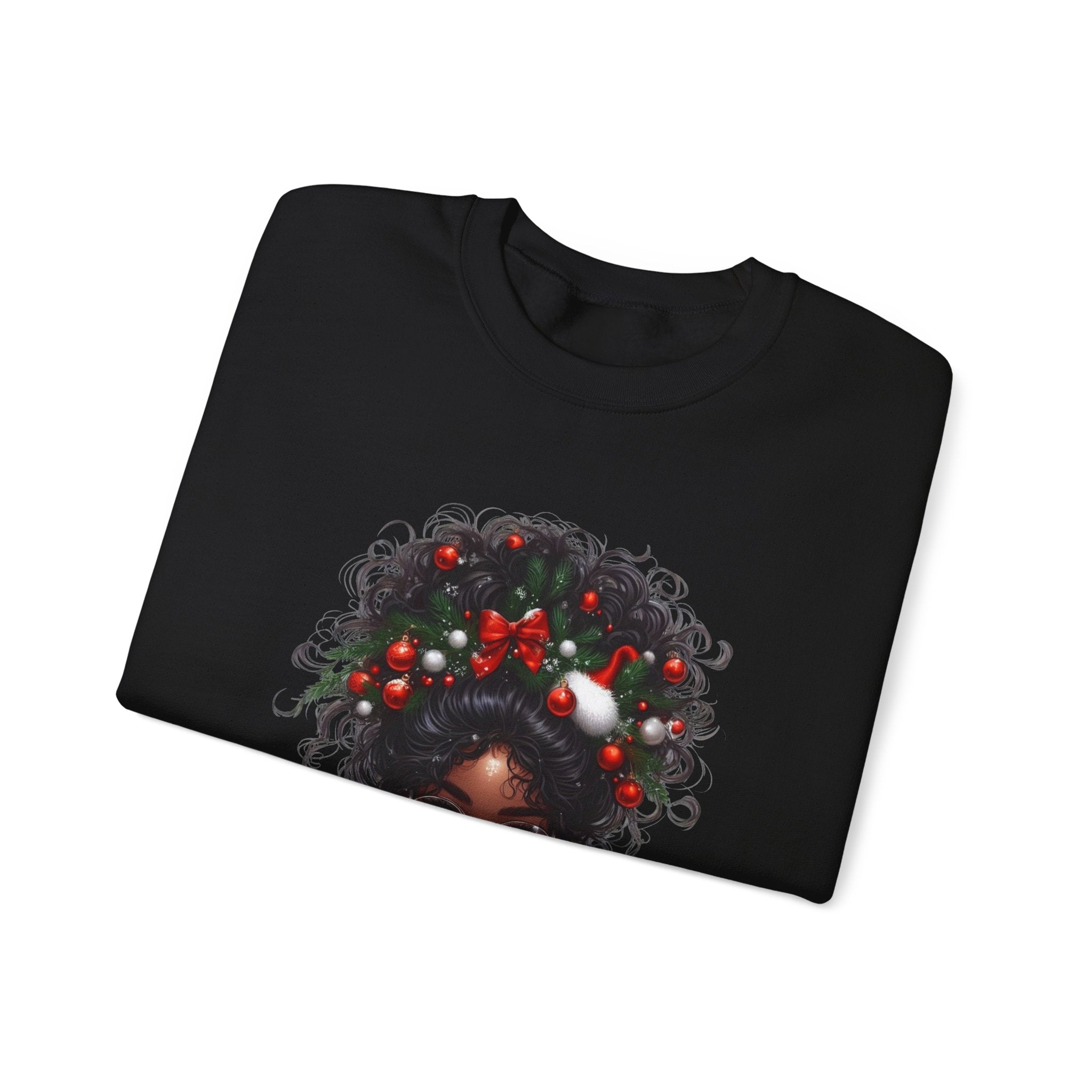 Black Woman with Curly Hair and Holiday Berries Sweatshirt