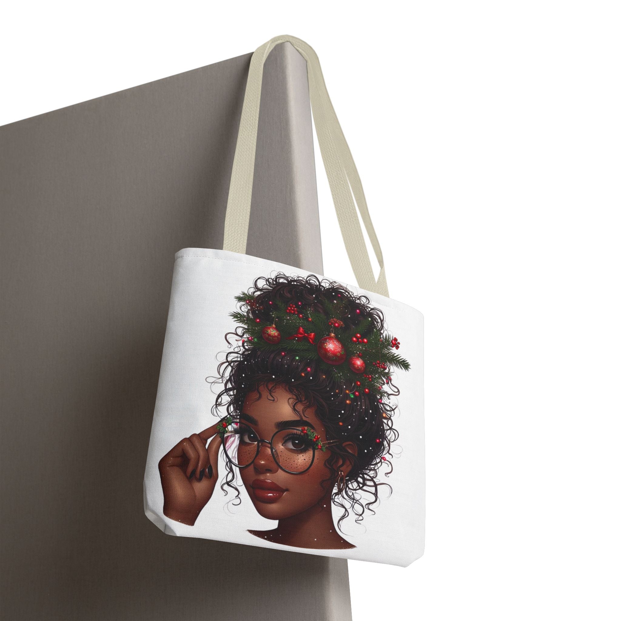 Black Girl Curly Hair Santa Tote Bag — Holiday Christmas Gift