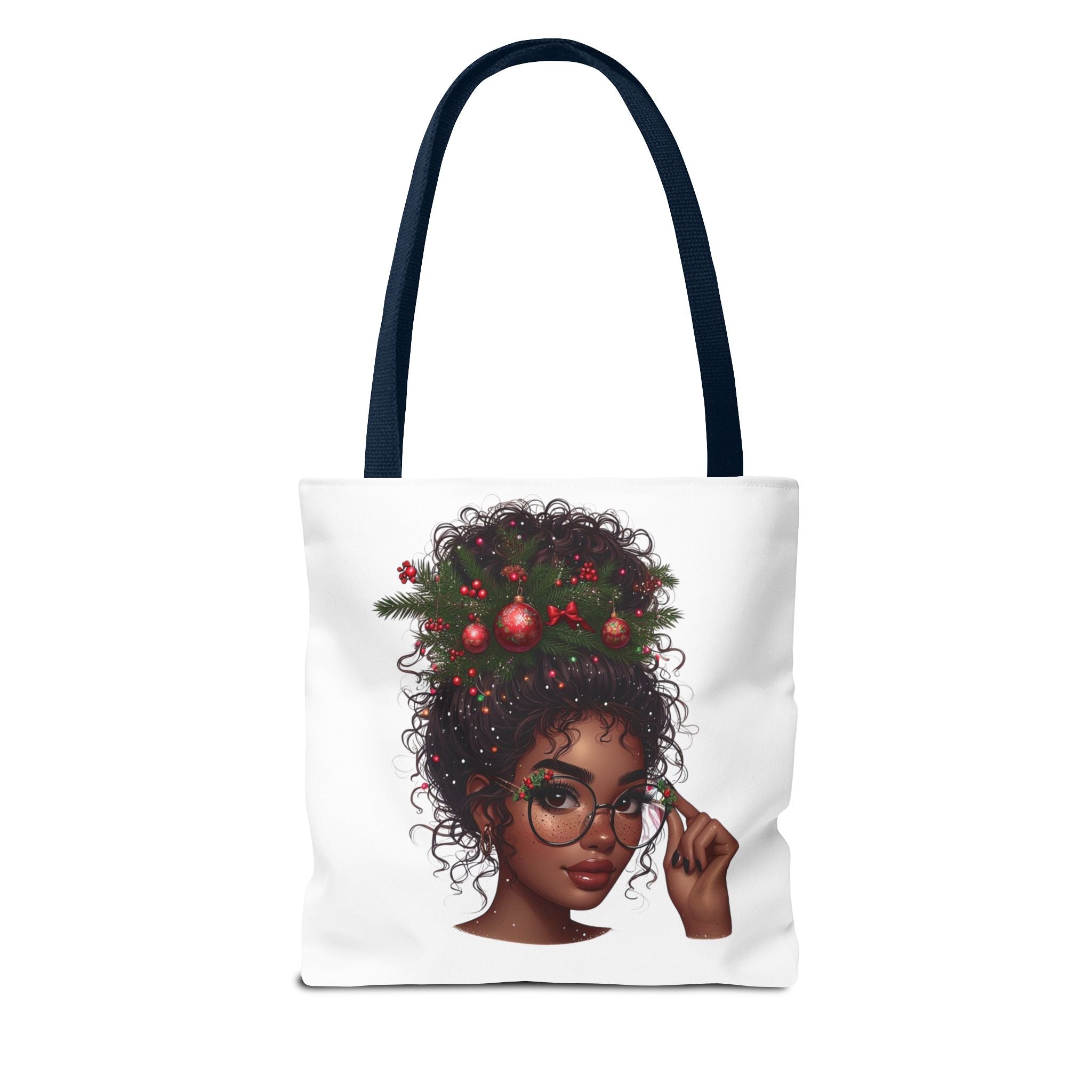 Black Girl Curly Hair Santa Tote Bag — Holiday Christmas Gift