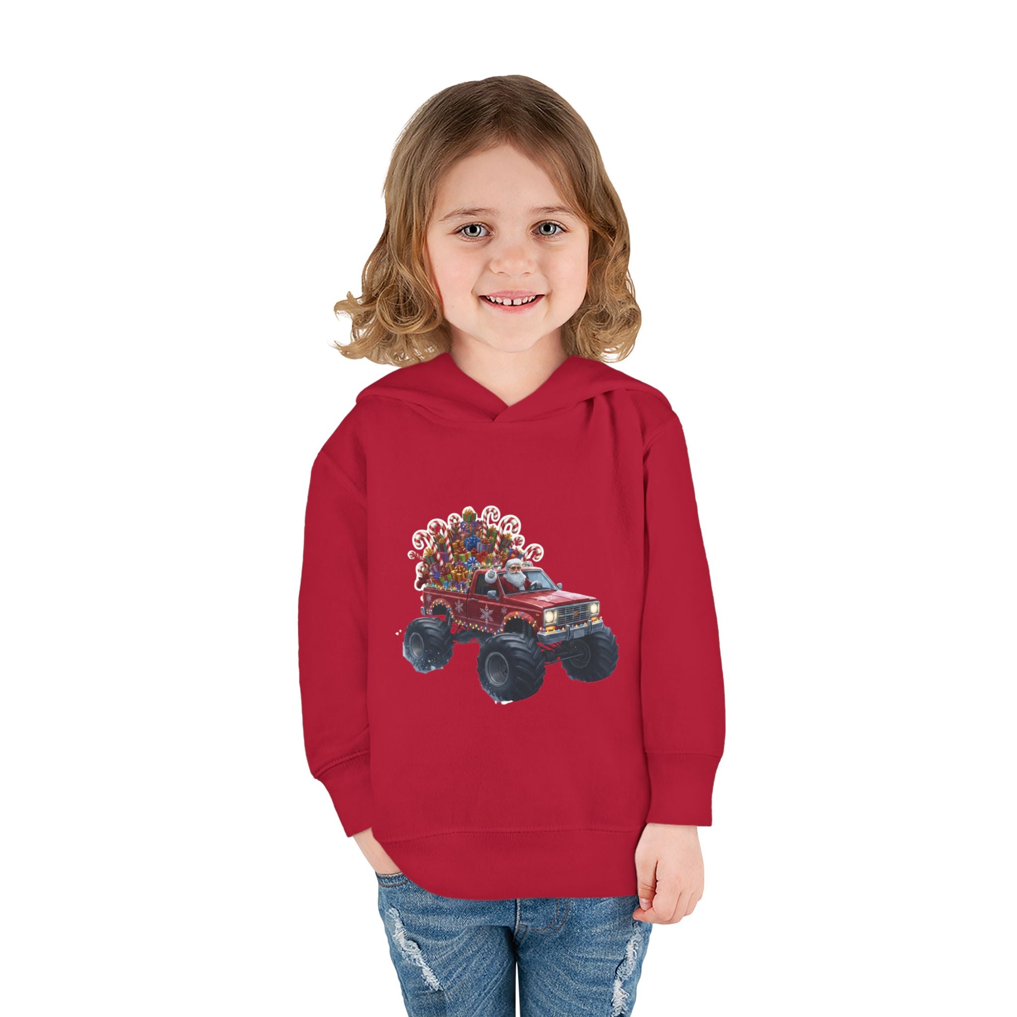 Toddler Hoodie — Red Monster Truck with Candy Load