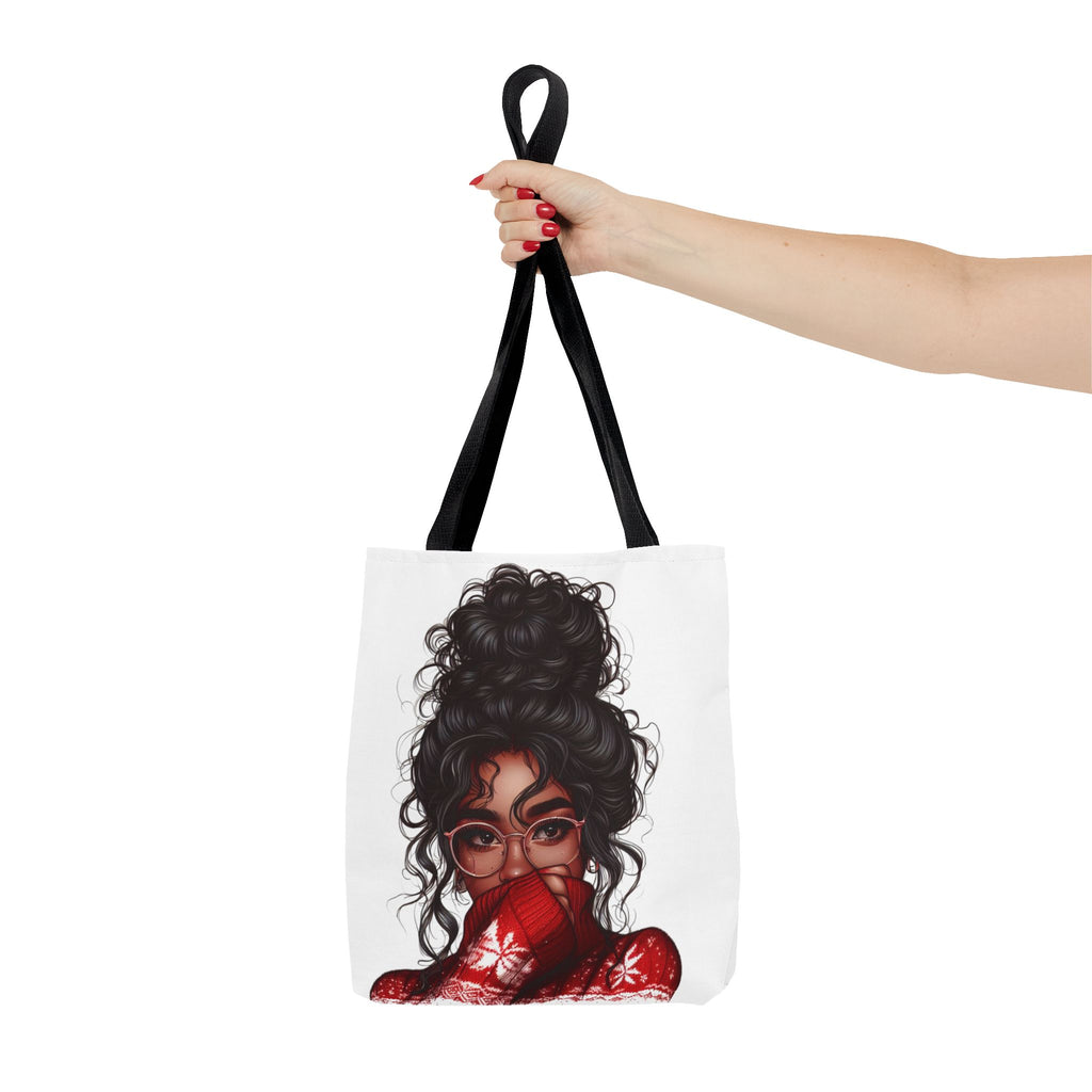 Curly Bun Girl Tote Bag — Artistic Illustrated Portrait All-Over Print Tote