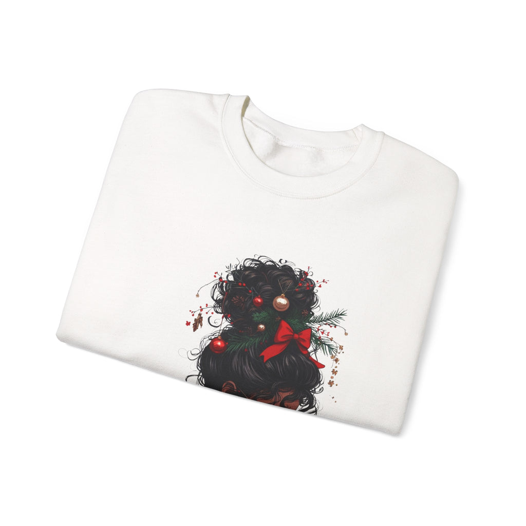 Christmas Afro Puff Girl Sweatshirt — Cozy Holiday Phone Texting Graphic Crewneck
