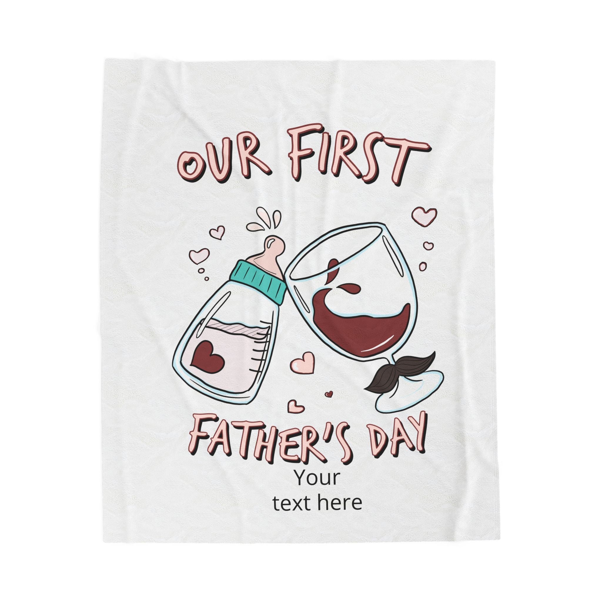 Our First Father’s Day Velveteen Blanket — Personalized Baby Bottle & Wine Glass Design