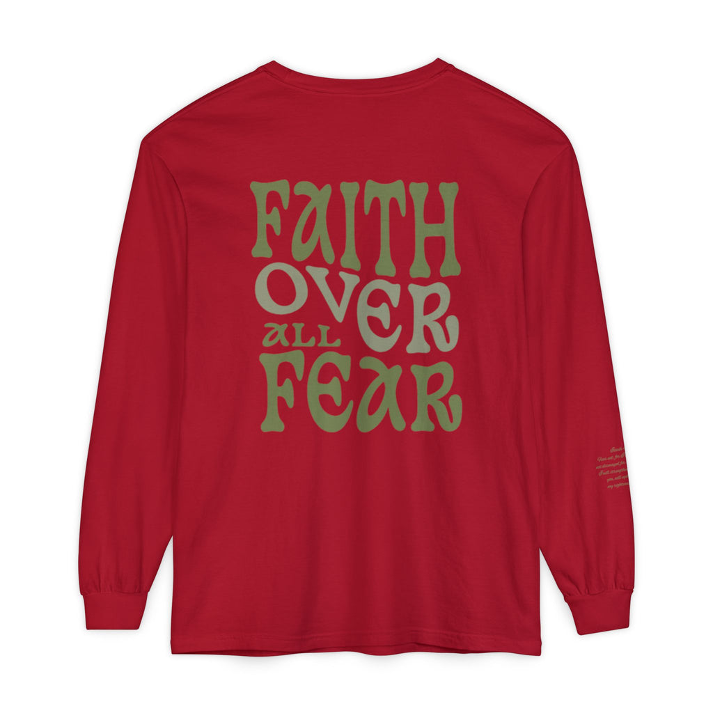 Faith Over All Fear Long Sleeve Tee — Inspirational Christian Graphic Shirt