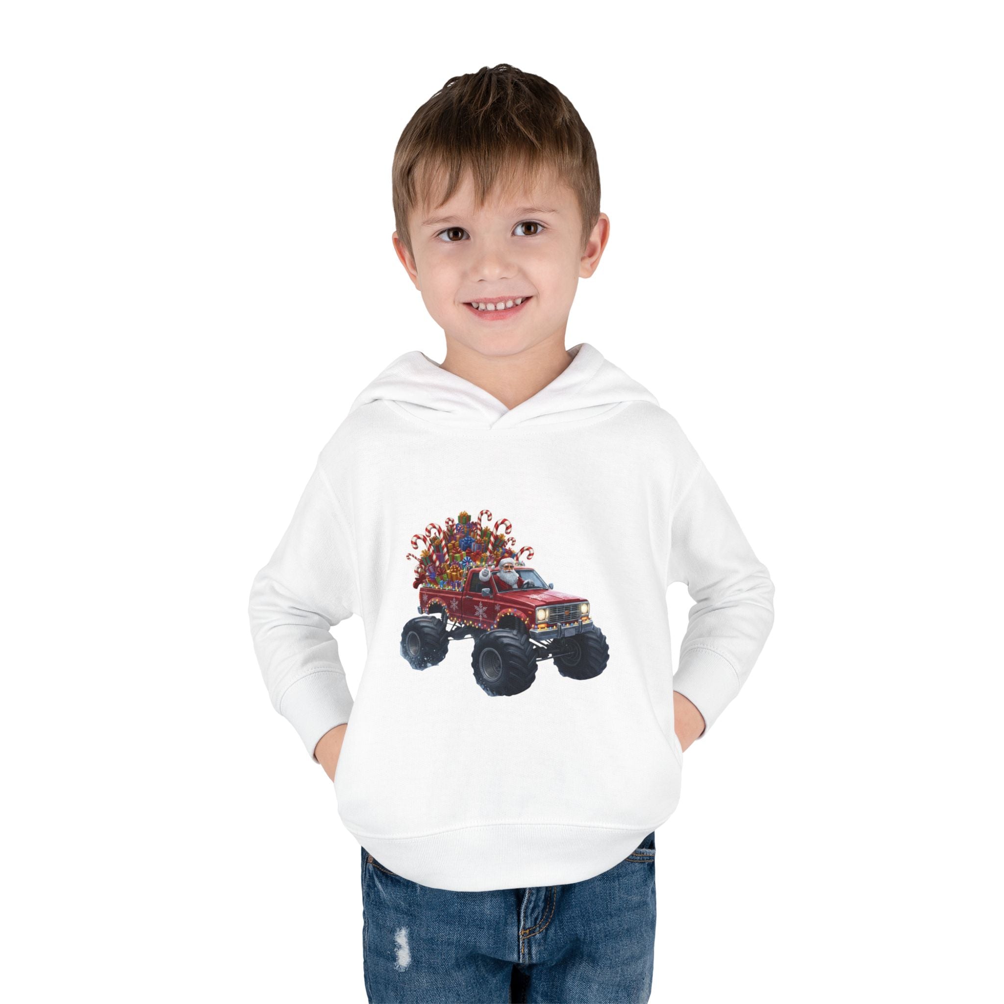 Toddler Hoodie — Red Monster Truck with Candy Load