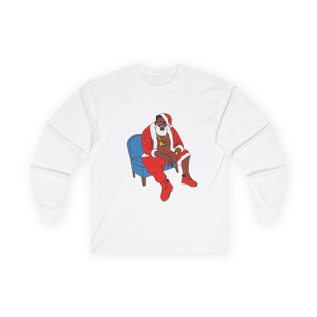 Santa Chill Long Sleeve Tee — Relaxed Black Santa Graphic Holiday Shirt