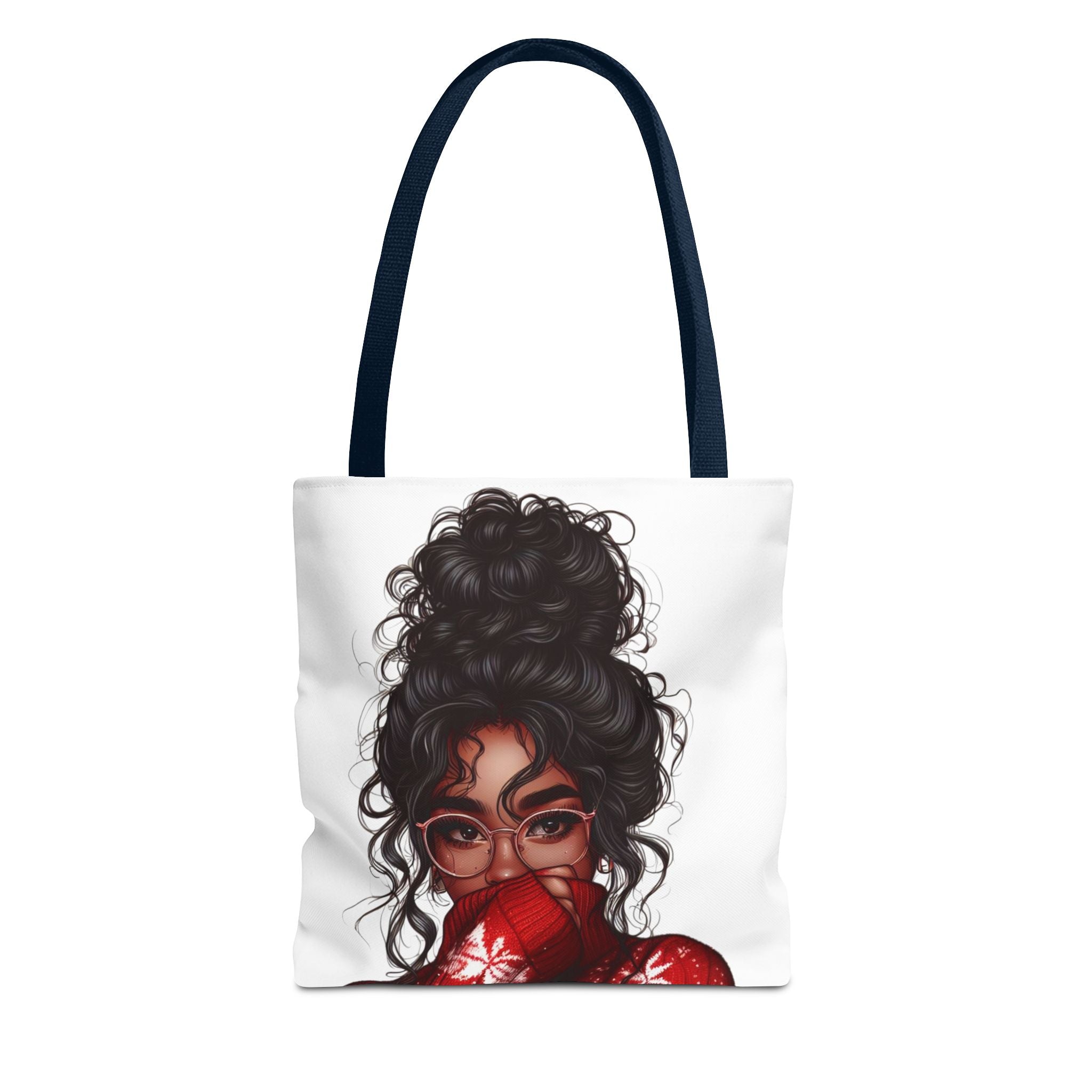 Curly Bun Girl Tote Bag — Artistic Illustrated Portrait All-Over Print Tote