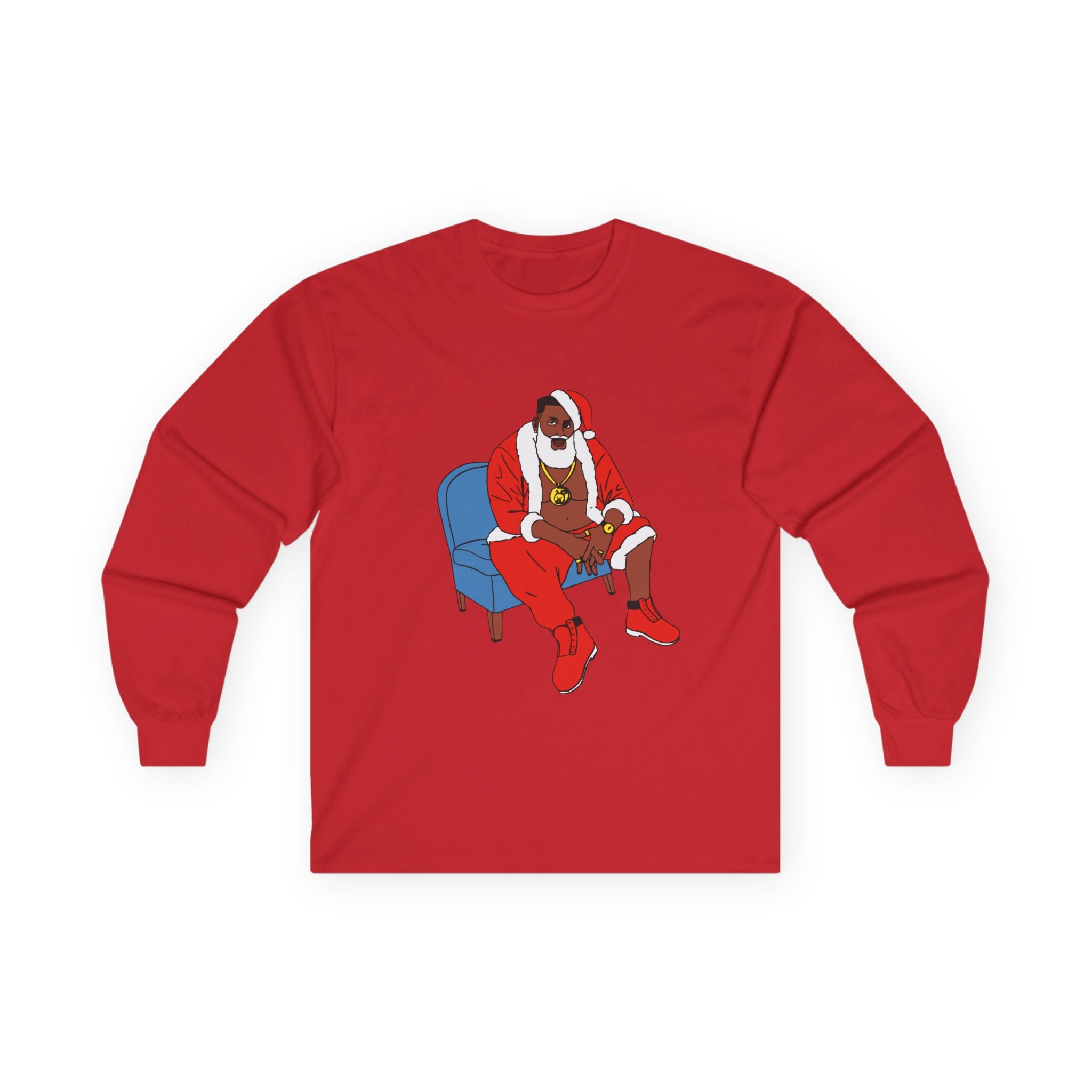 Santa Chill Long Sleeve Tee — Relaxed Black Santa Graphic Holiday Shirt