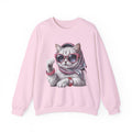 Retro Chic Cat Crewneck Sweatshirt — Stylish Sunglasses & Scarf Cat Graphic