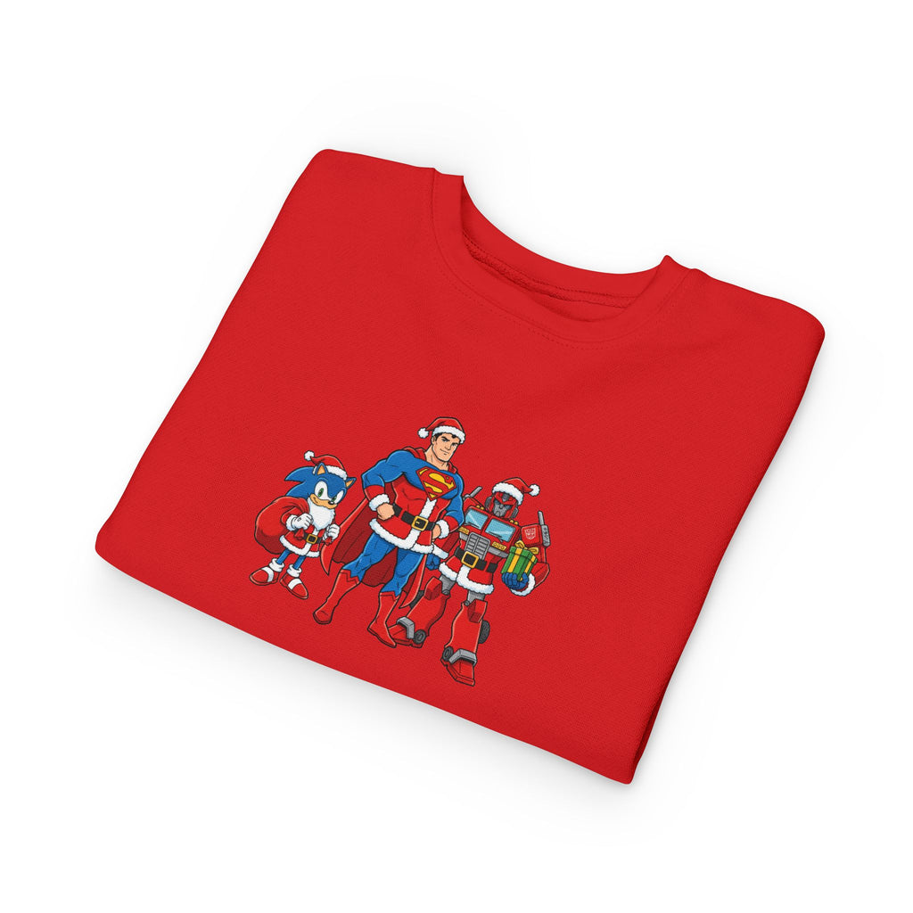Kids Christmas Superhero Sweatshirt – Santa Cap Superhero Trio Toddler Pullover