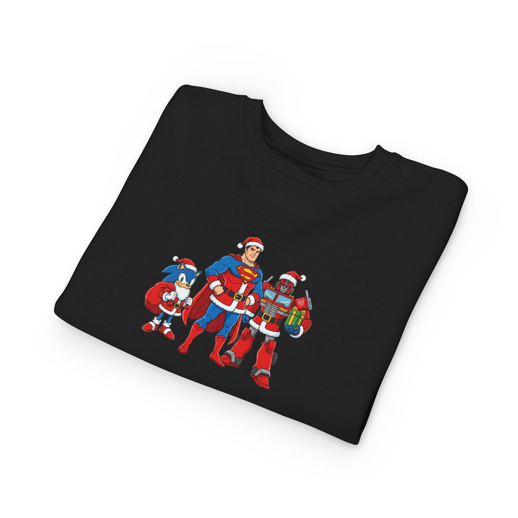 Kids Christmas Superhero Sweatshirt – Santa Cap Superhero Trio Toddler Pullover