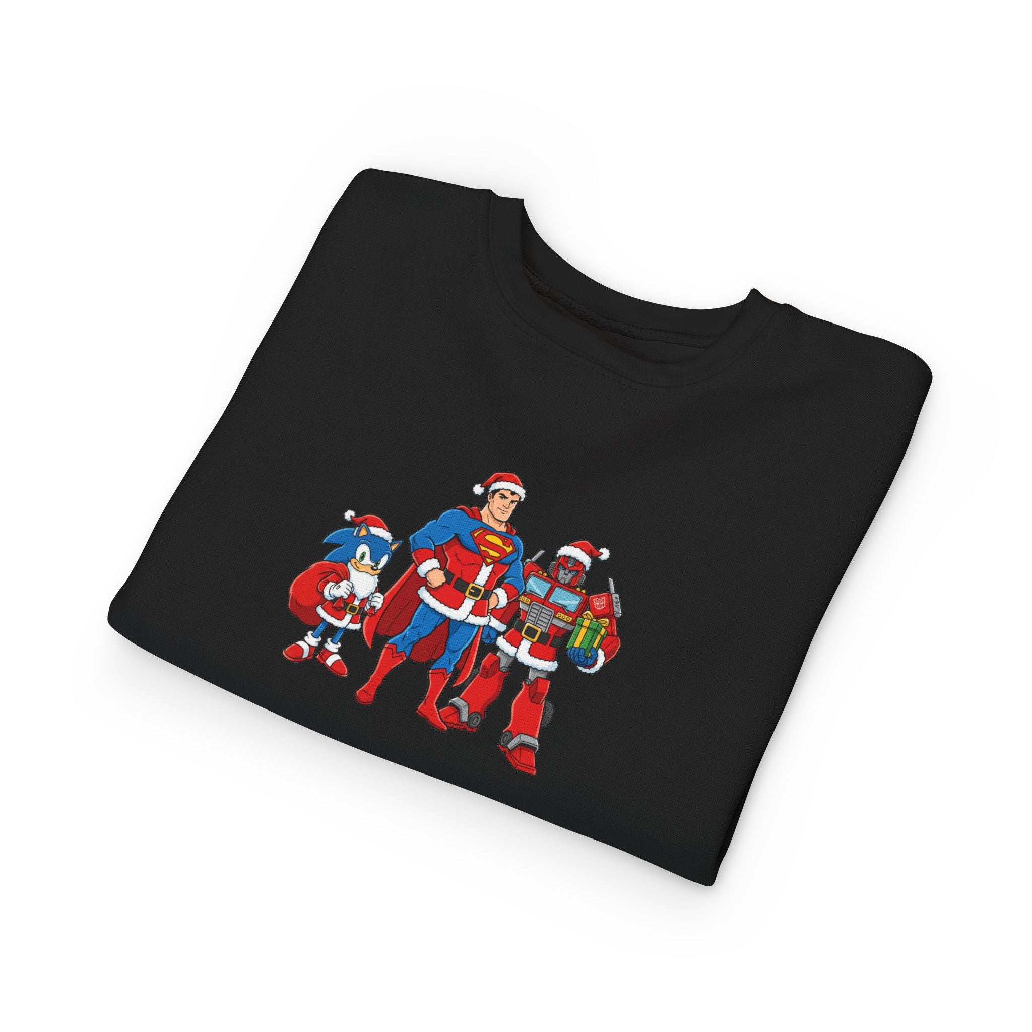 Kids Christmas Superhero Sweatshirt – Santa Cap Superhero Trio Toddler Pullover