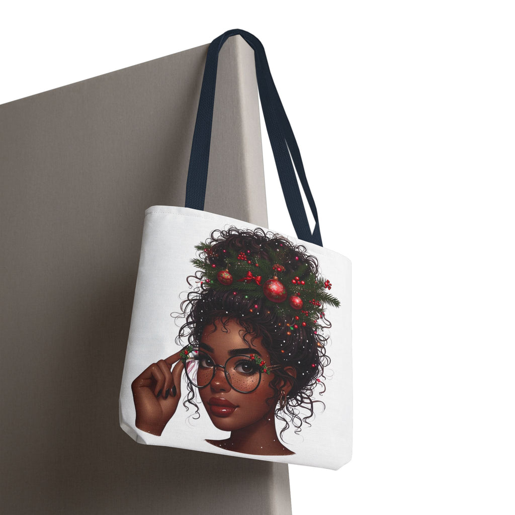 Black Girl Curly Hair Santa Tote Bag — Holiday Christmas Gift