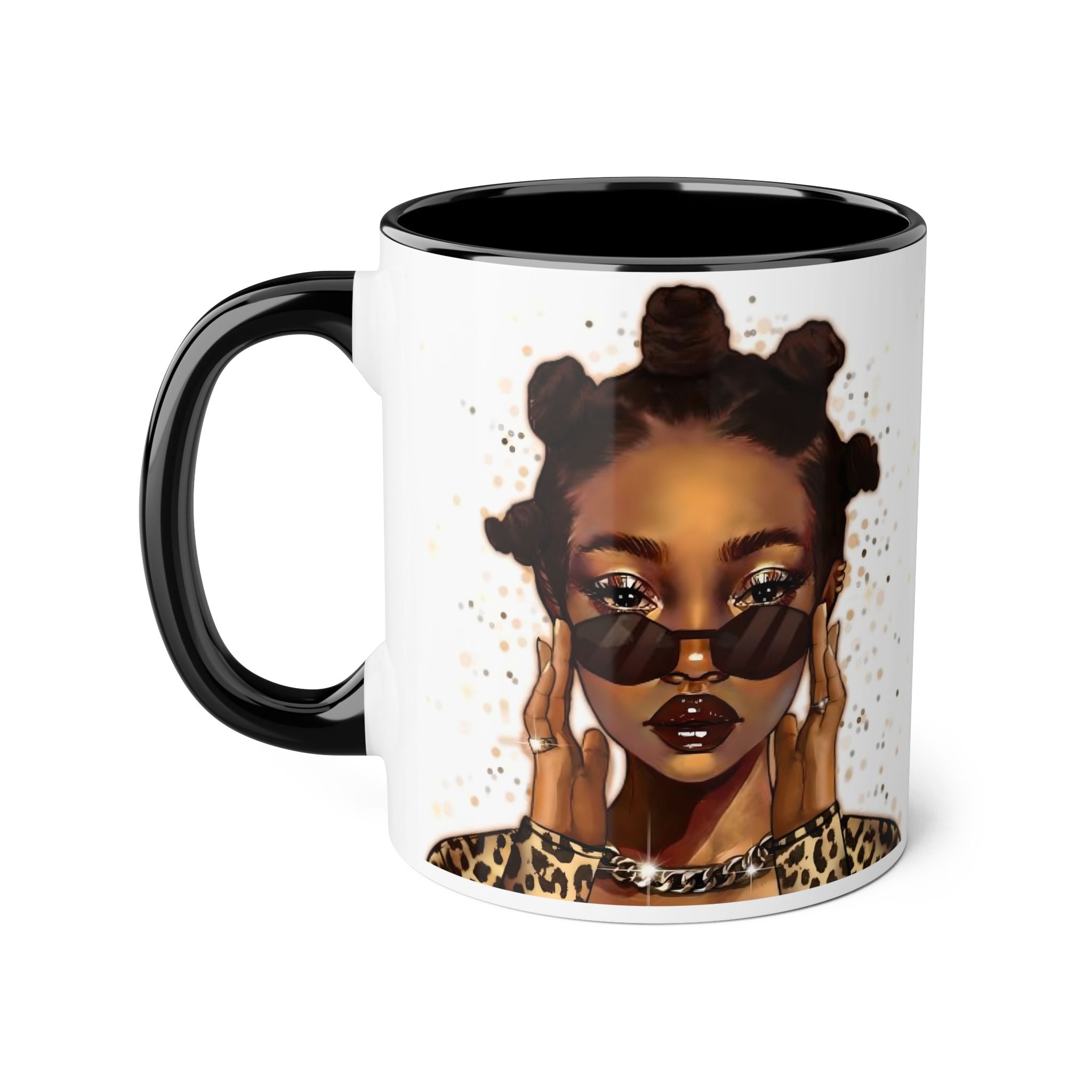Black Girl Magic Accent Mug — Stylish Kinky Bantu Knot Portrait, Mothers Day Gift, Floral Mug, Gift for Mom, Aesthetic Mug