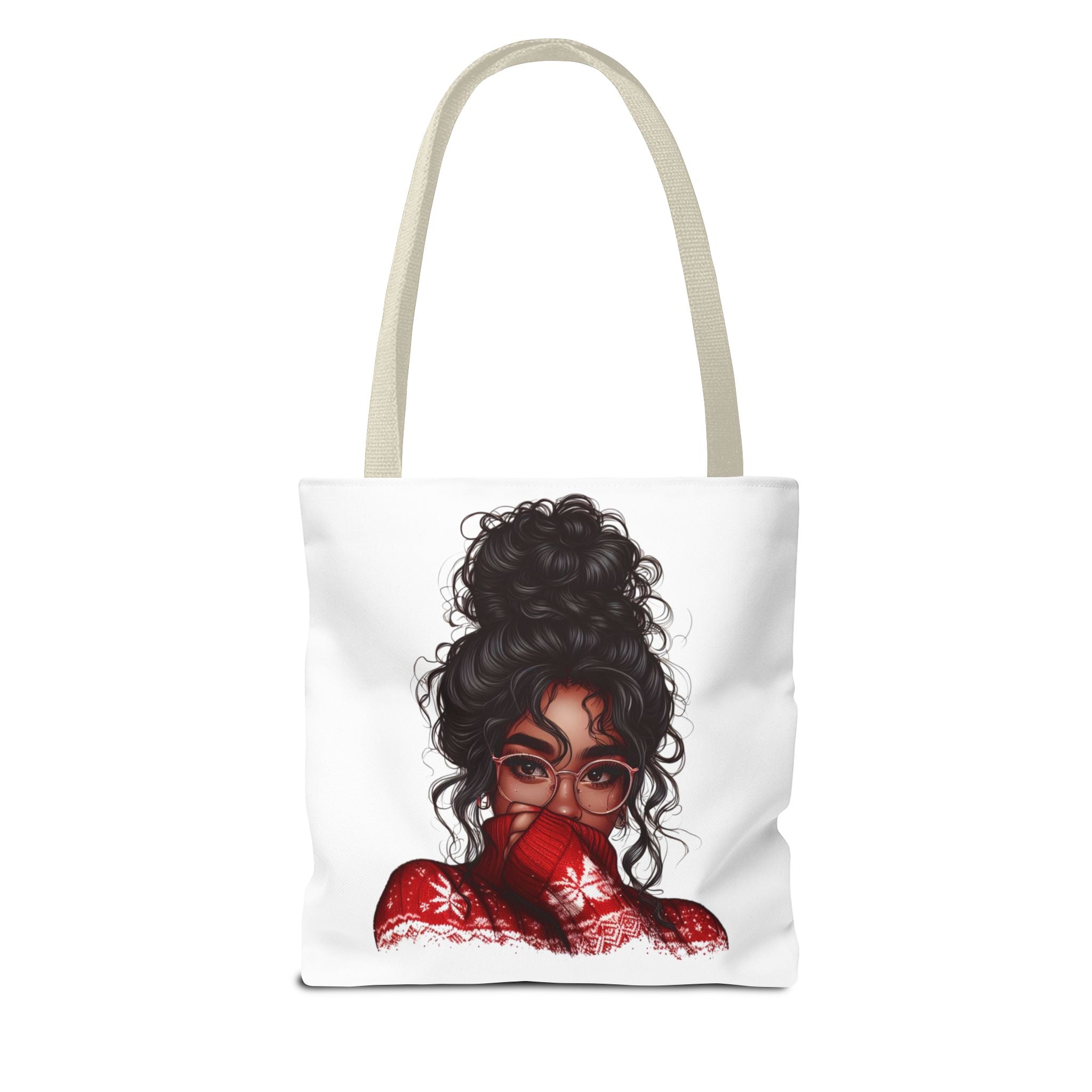 Curly Bun Girl Tote Bag — Artistic Illustrated Portrait All-Over Print Tote