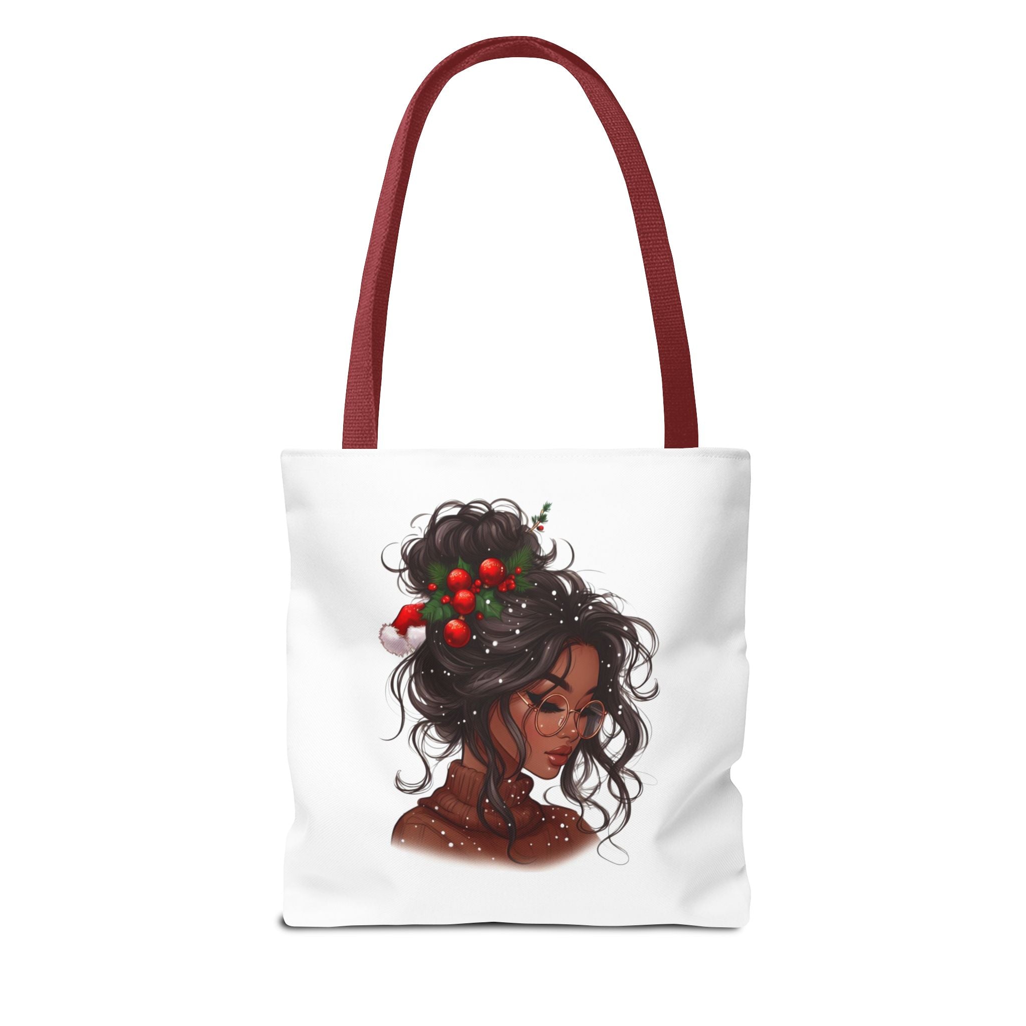 Holiday Berry Hair Tote Bag — Artistic Black Woman Portrait Tote