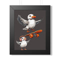 Skateboard Puffins Framed Poster — Coastal Skate Art for Walls