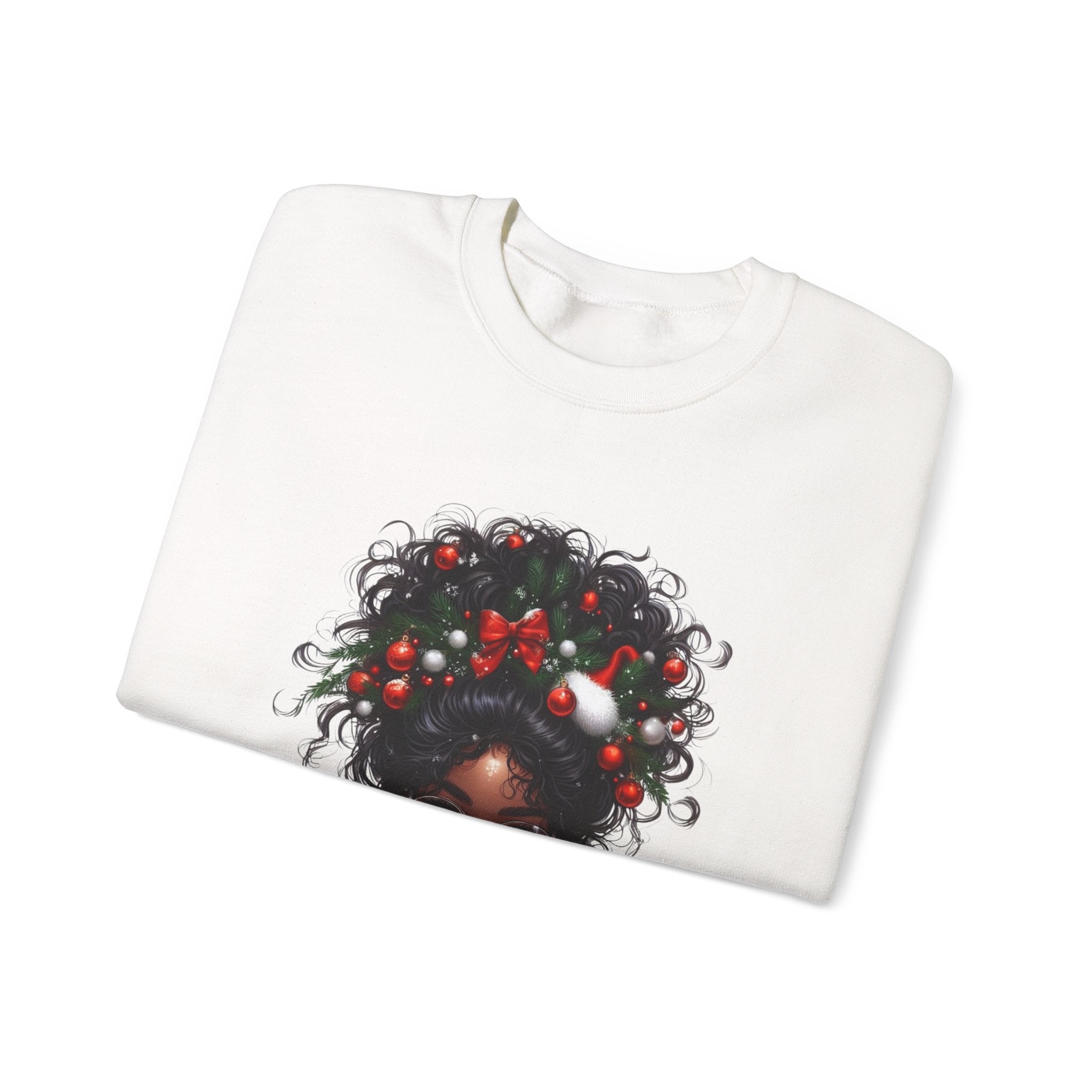 Black Woman with Curly Hair and Holiday Berries Sweatshirt