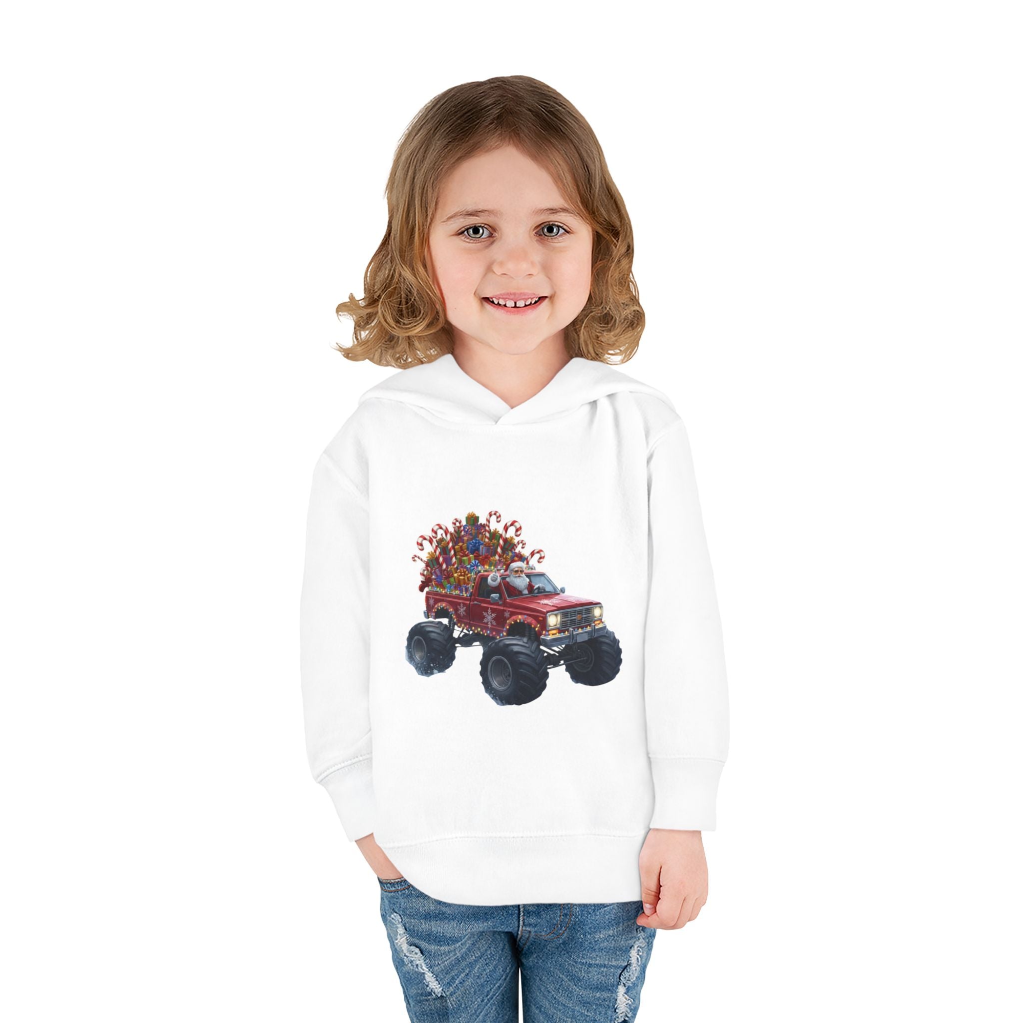 Toddler Hoodie — Red Monster Truck with Candy Load