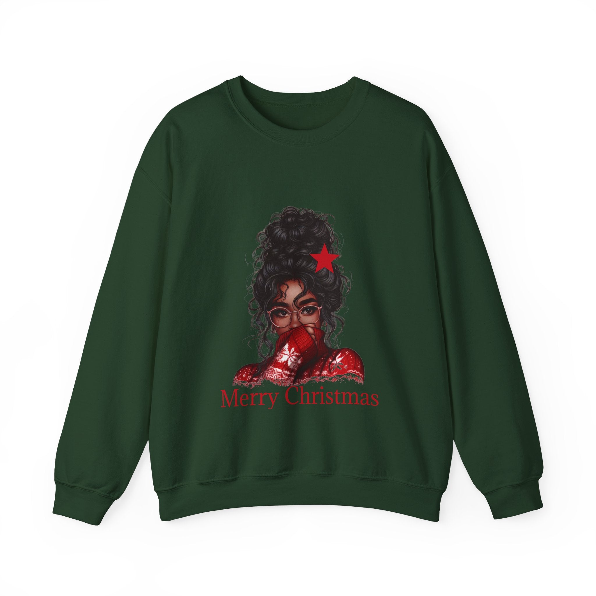 Black Woman in Red Sweater Merry Christmas Sweatshirt |Black Girl Santa| Melanin Christmas Jumper| Black Mrs Claus