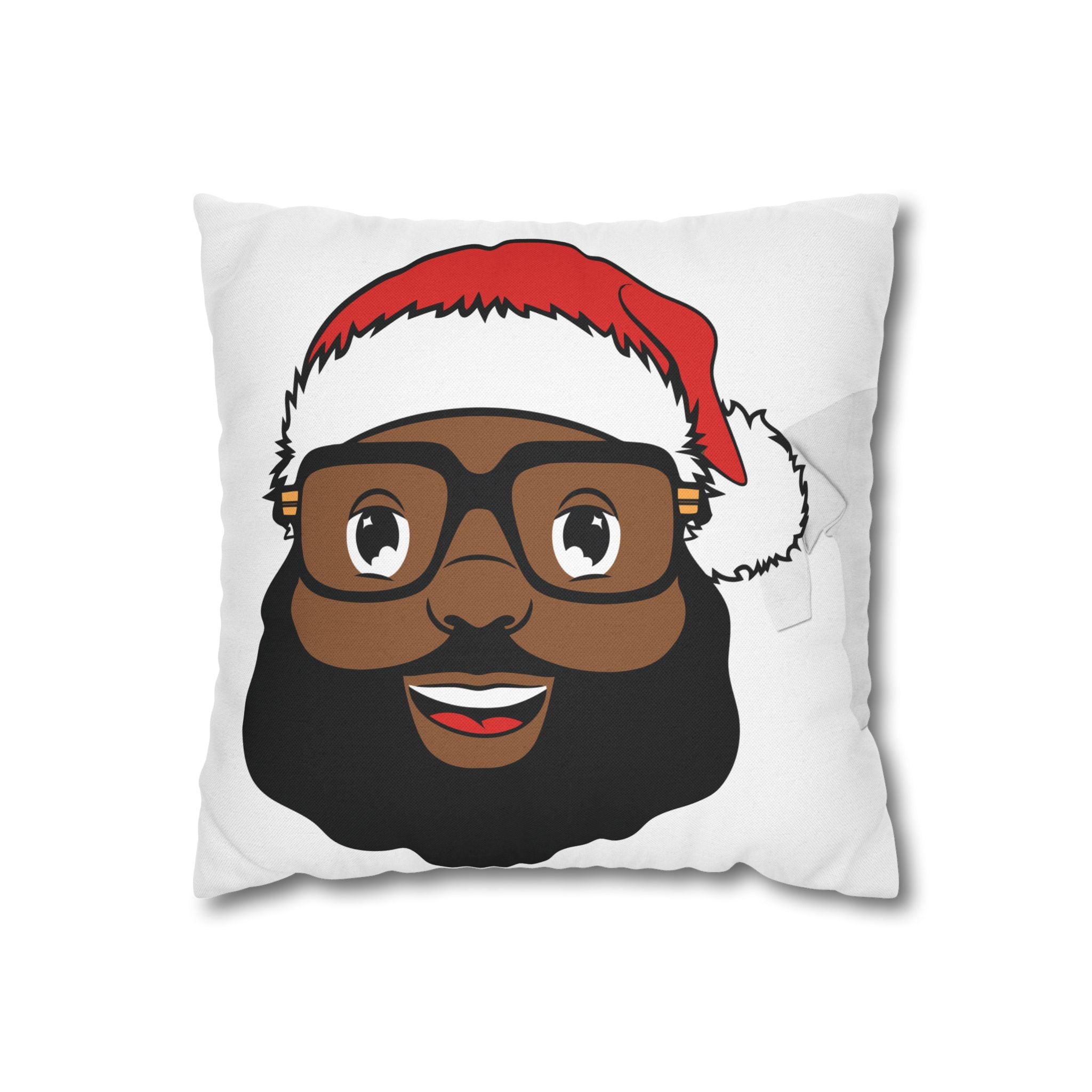 Bearded Face with Santa Hat Pillowcase | Square Pillowcase