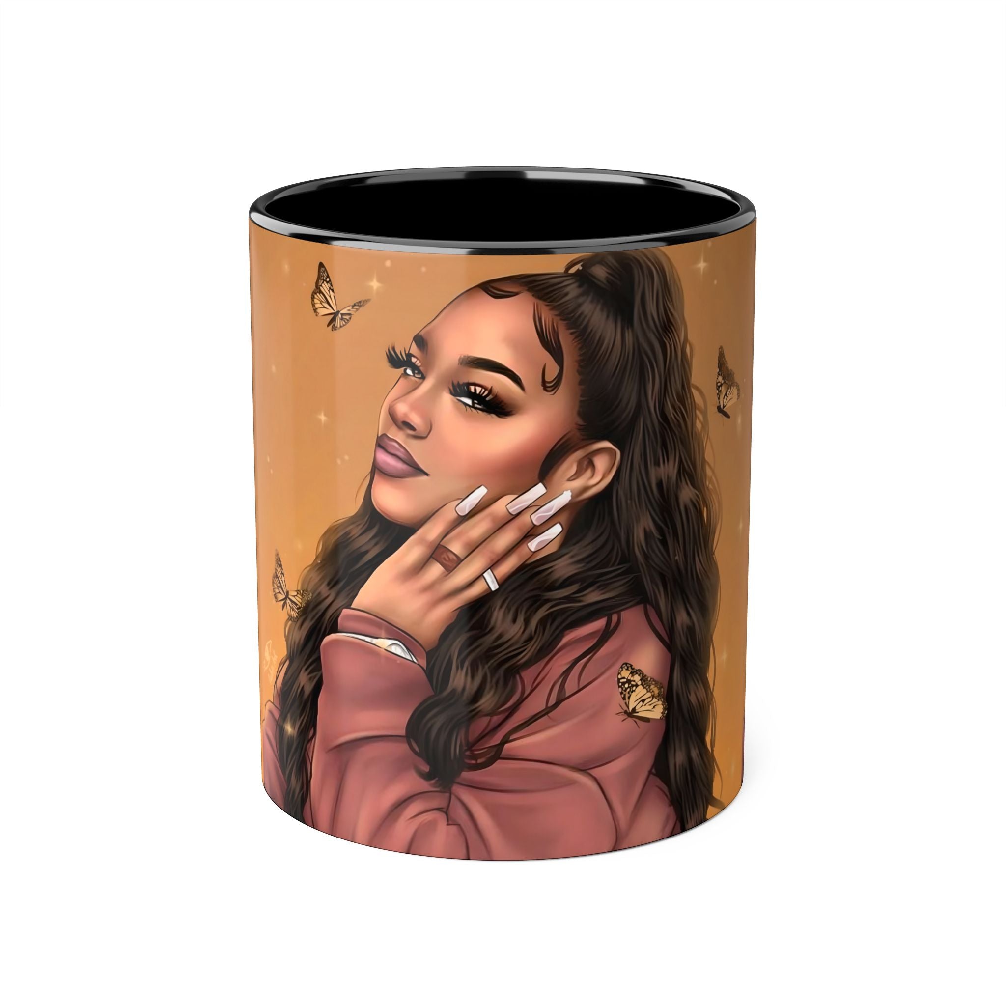 Butterfly Mug 11oz, Illustrated Woman Coffee Cup, Mothers Day Gift, Floral Mug, Gift for Mom, Aesthetic Mug 11oz