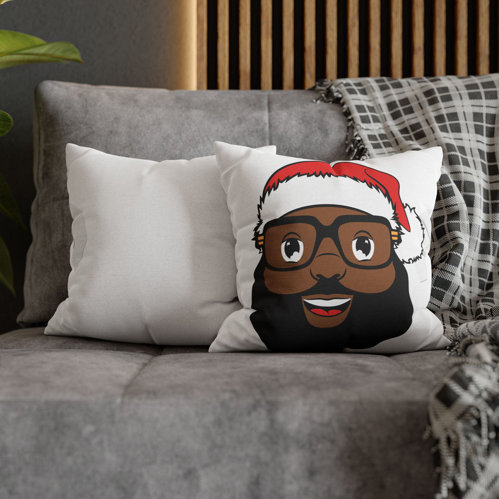 Bearded Face with Santa Hat Pillowcase | Square Pillowcase