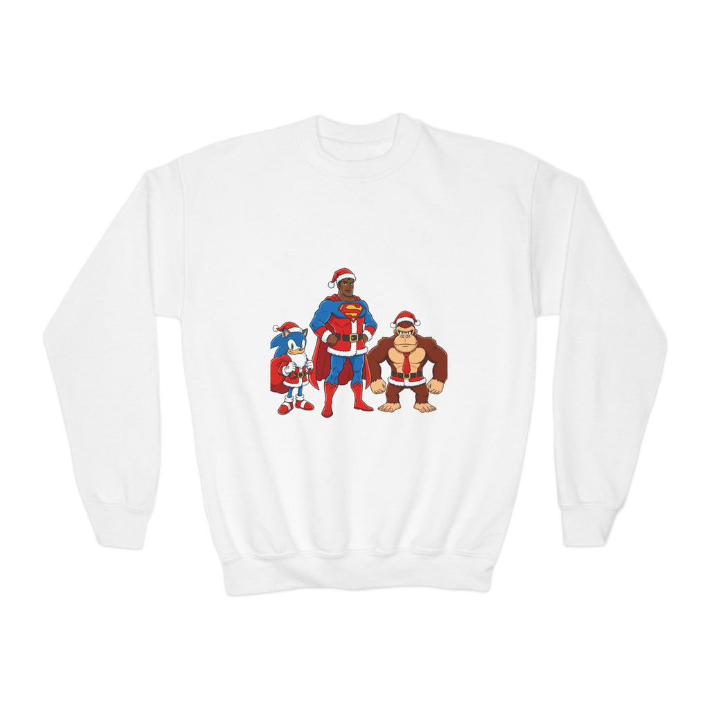 Kids Superhero Crewneck Sweatshirt — Retro Cartoon Trio Design