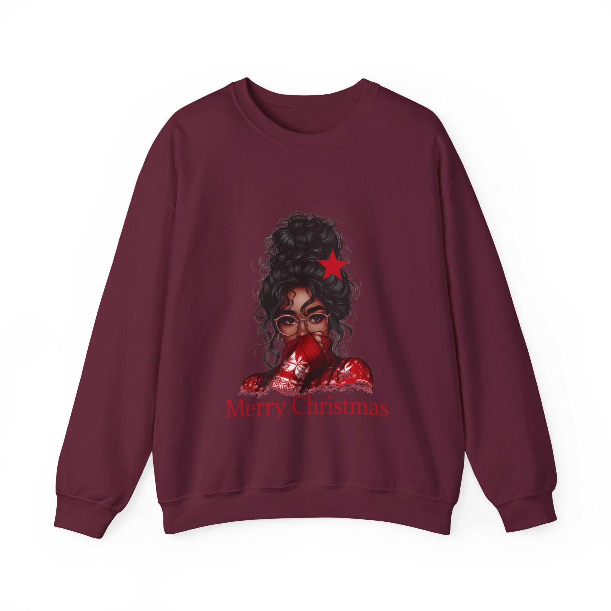 Black Woman in Red Sweater Merry Christmas Sweatshirt |Black Girl Santa| Melanin Christmas Jumper| Black Mrs Claus