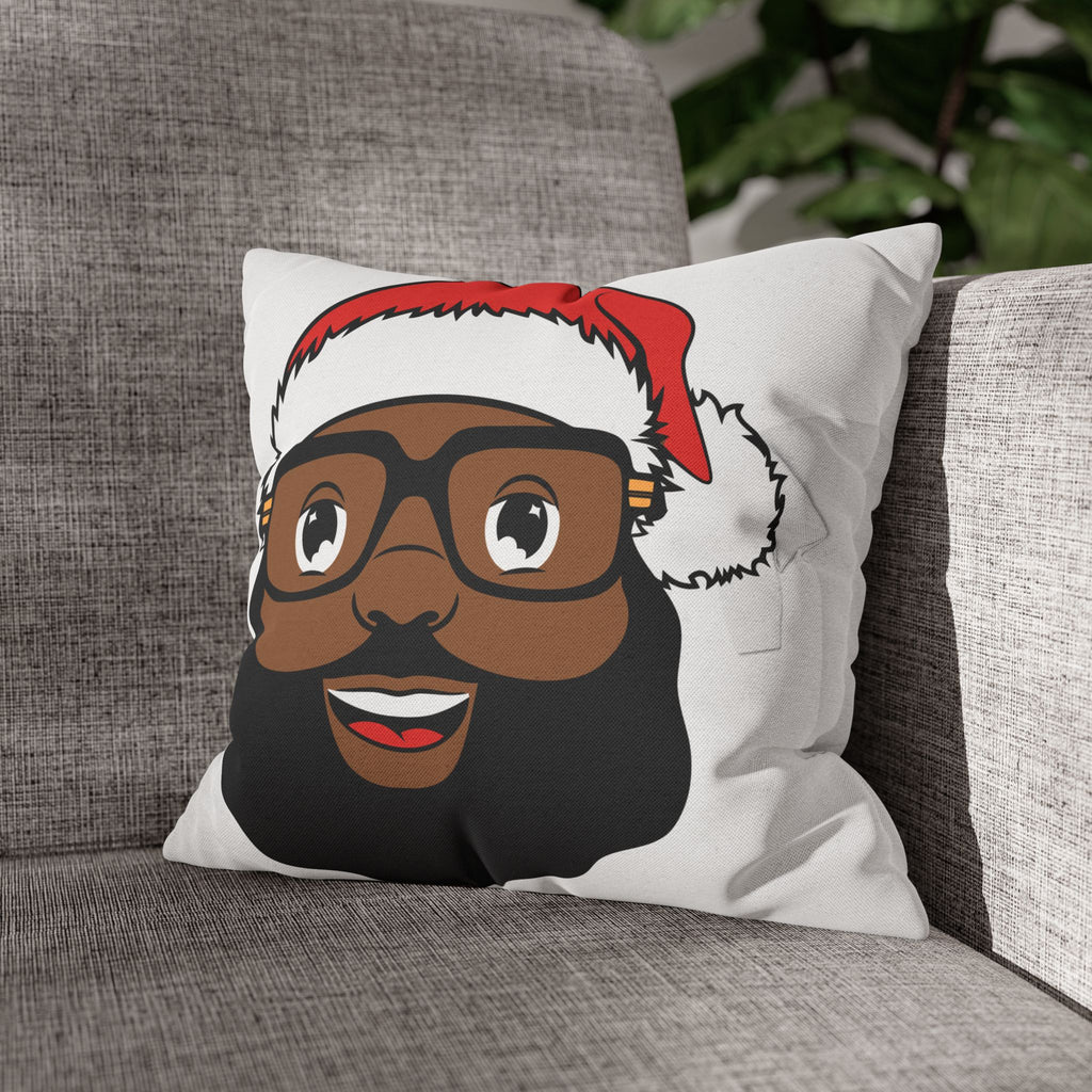 Bearded Face with Santa Hat Pillowcase | Square Pillowcase