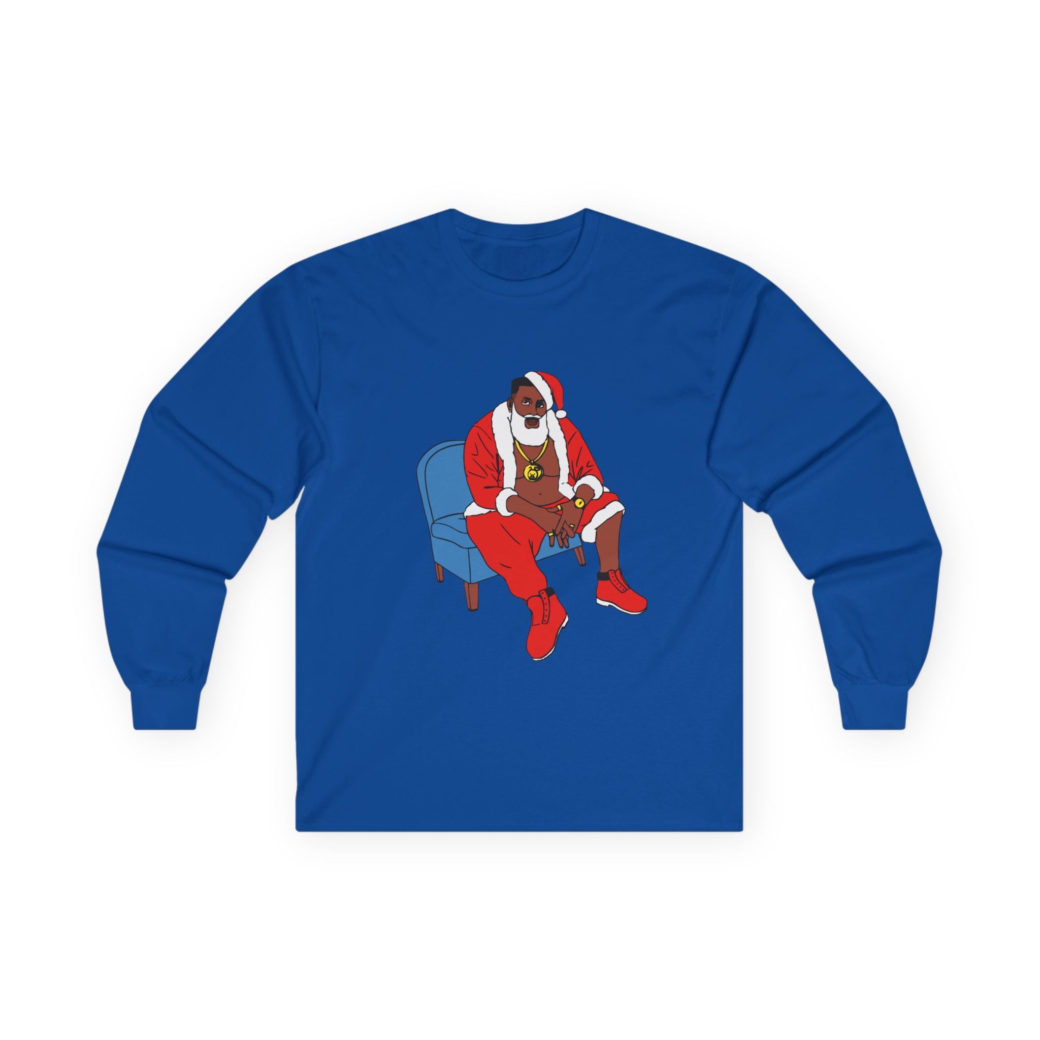 Santa Chill Long Sleeve Tee — Relaxed Black Santa Graphic Holiday Shirt