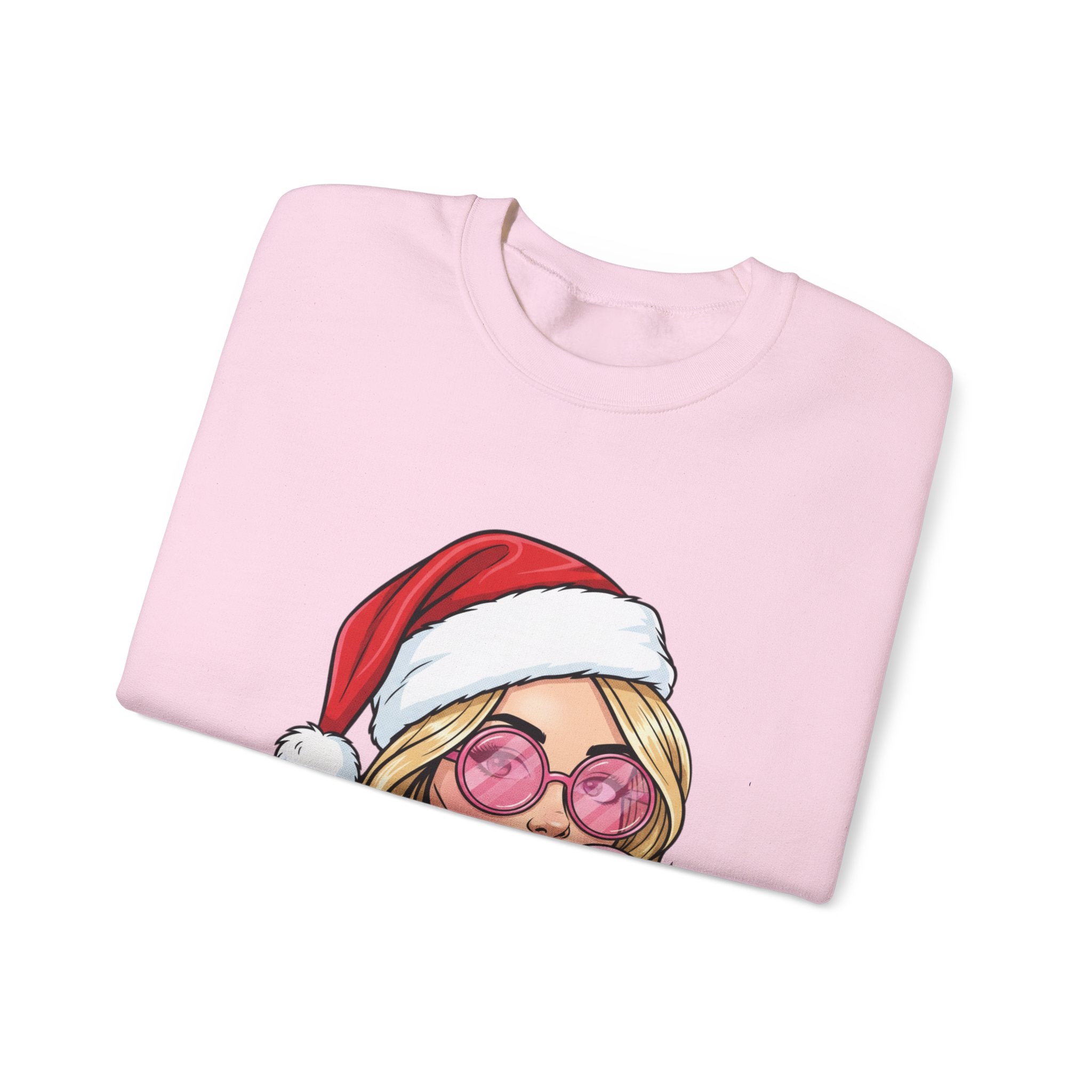 Bubblegum Girl in Santa Hat Crewneck Sweatshirt | Christmas Pop Art