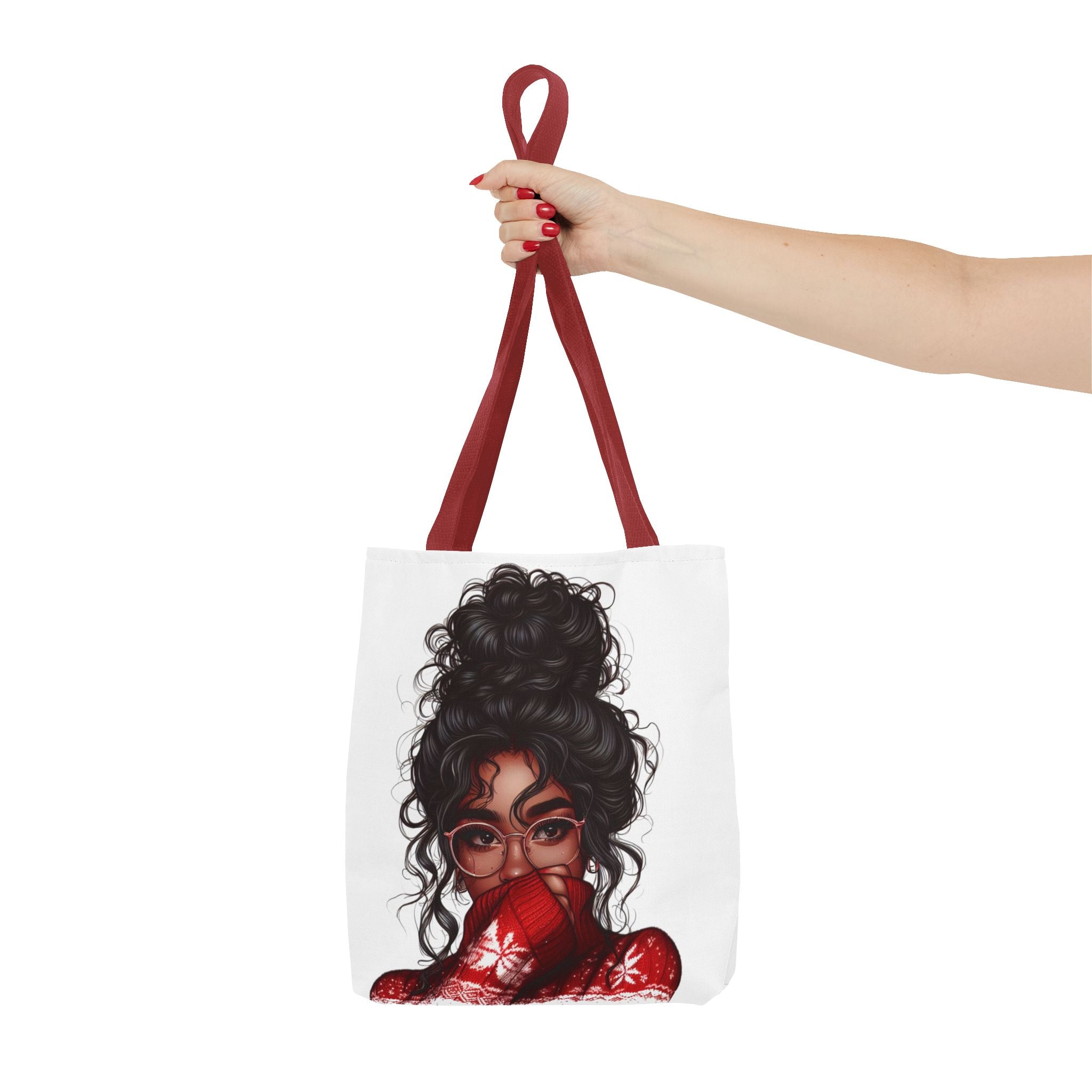 Curly Bun Girl Tote Bag — Artistic Illustrated Portrait All-Over Print Tote