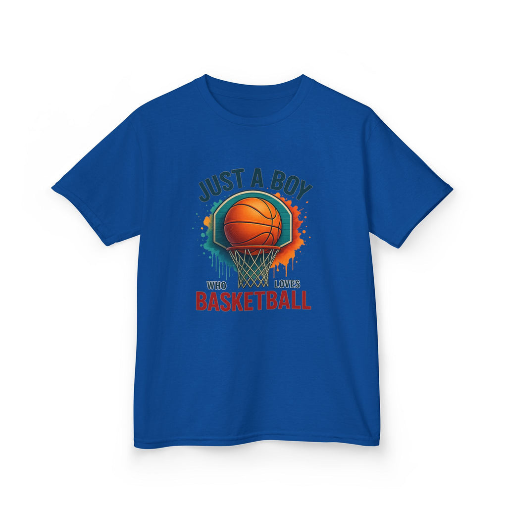 Kids Basketball Tee — "Just a Boy Who Loves Basketball" Youth Shirt
