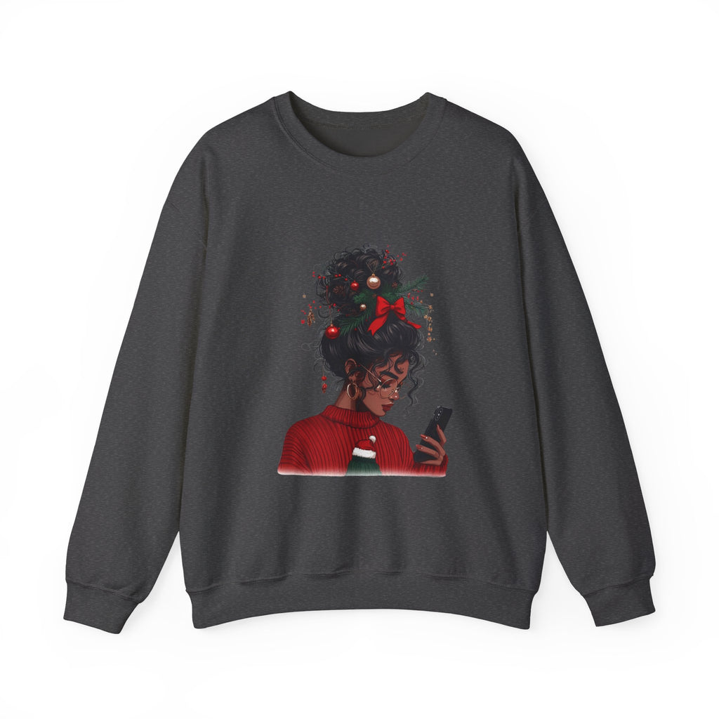 Black Woman with Holiday Hair Bow sweatshirt | Cozy Christmas sweater | Merry Christmas Afro Sweatshirt, African American Girl