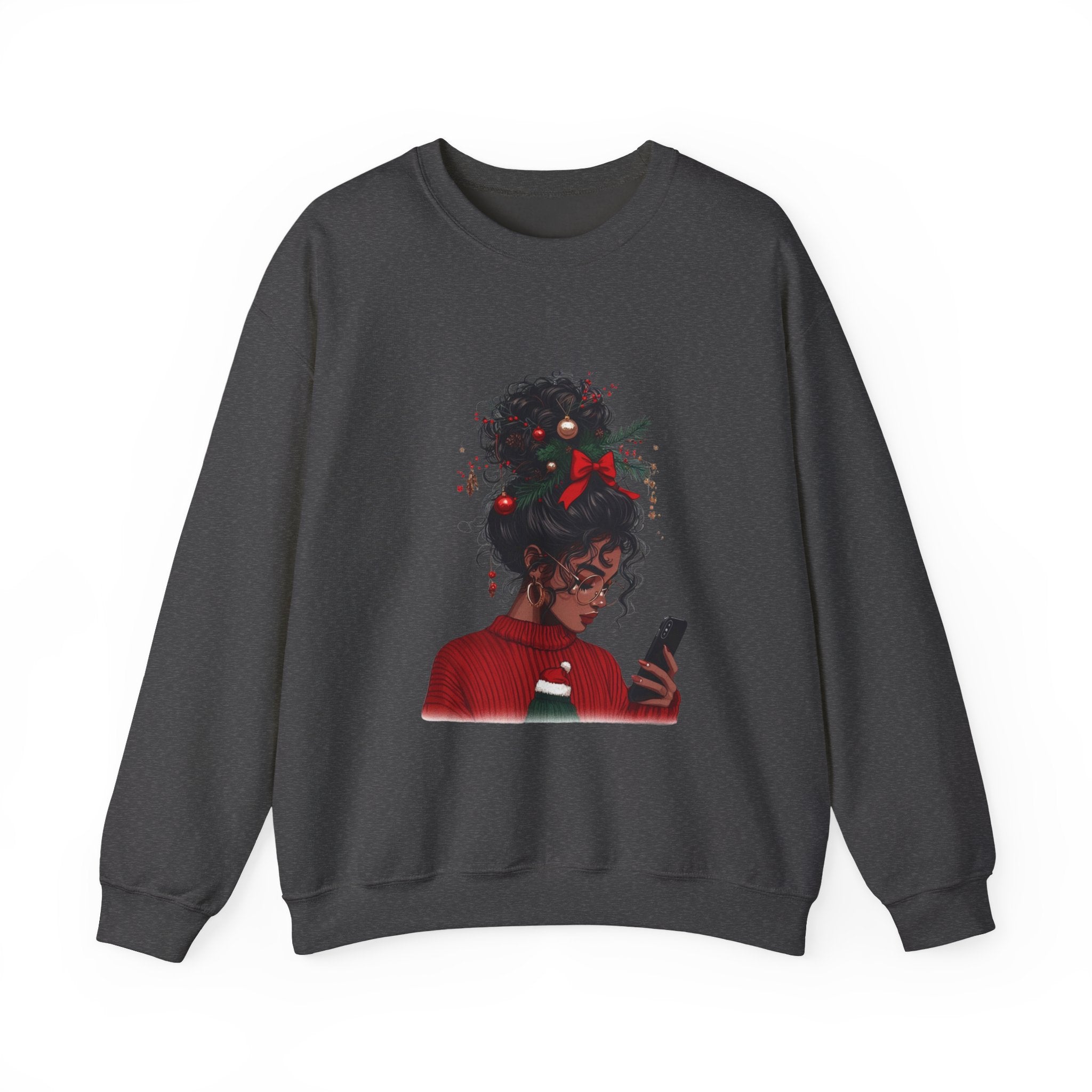 Black Woman with Holiday Hair Bow sweatshirt | Cozy Christmas sweater | Merry Christmas Afro Sweatshirt, African American Girl