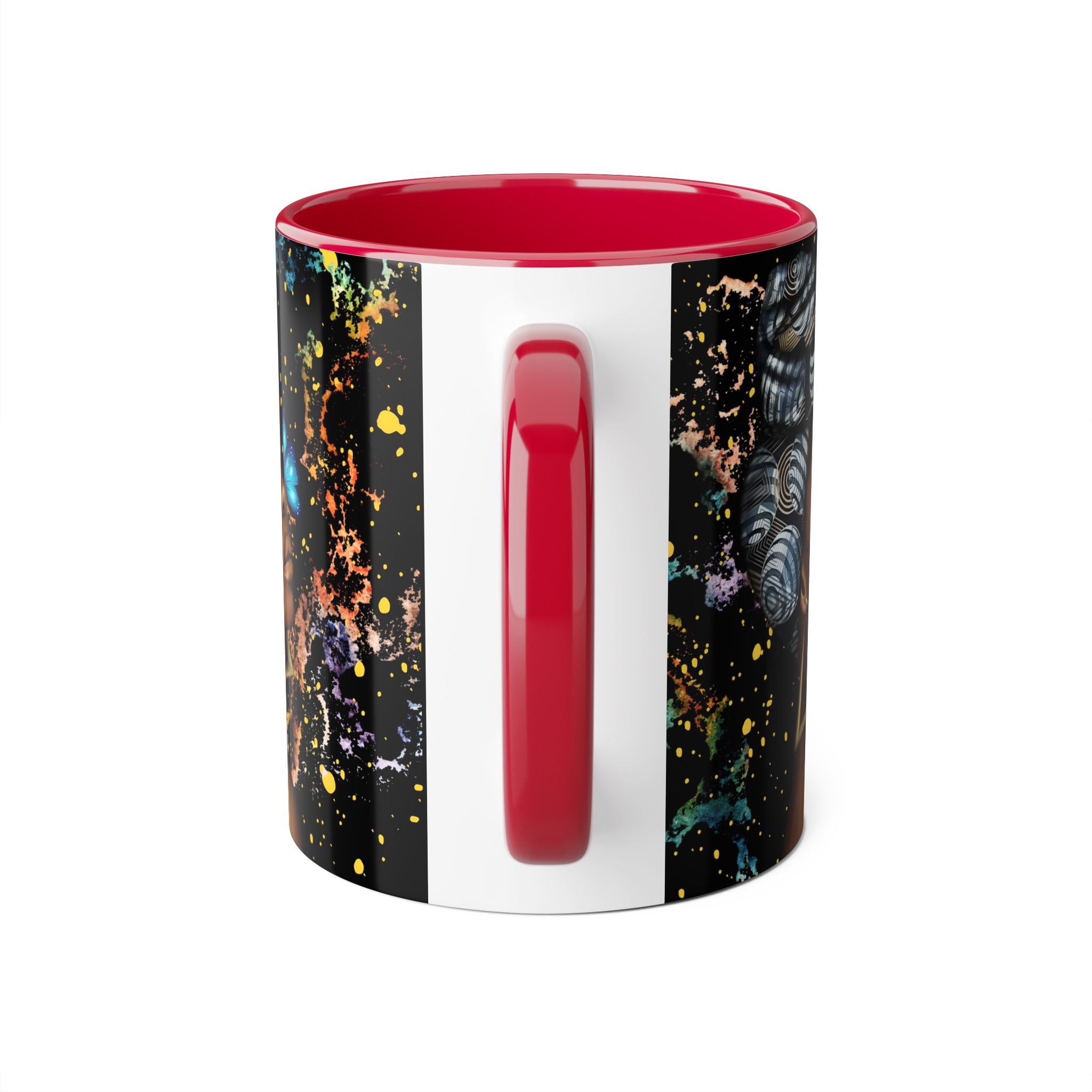 Black Butterfly Goddess Accent Mug — 11oz Ceramic Coffee Cup for Women