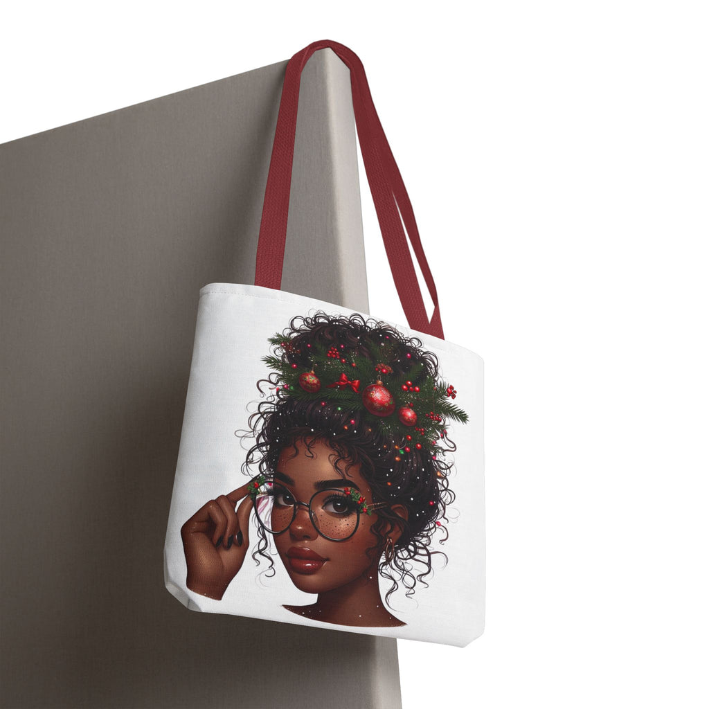 Black Girl Curly Hair Santa Tote Bag — Holiday Christmas Gift