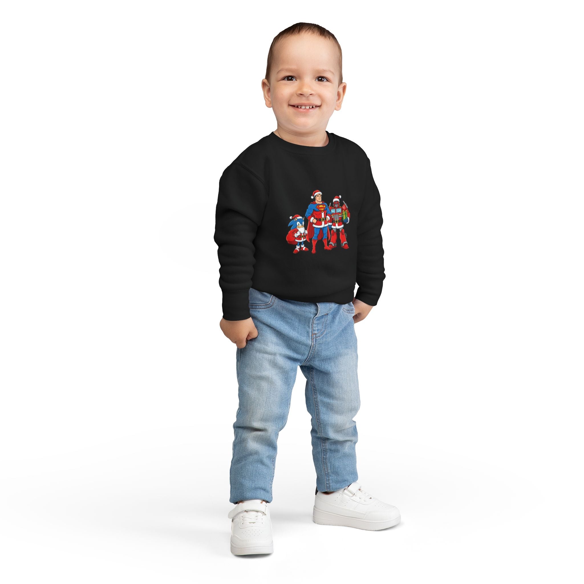 Kids Christmas Superhero Sweatshirt – Santa Cap Superhero Trio Toddler Pullover