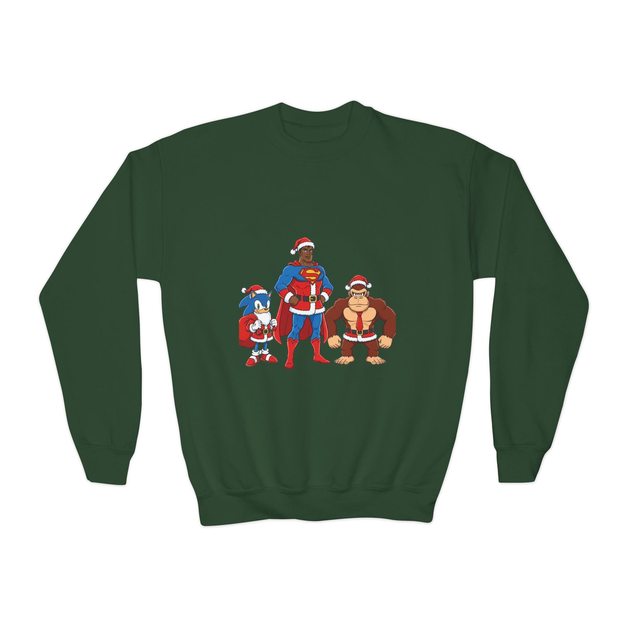 Kids Superhero Crewneck Sweatshirt — Retro Cartoon Trio Design