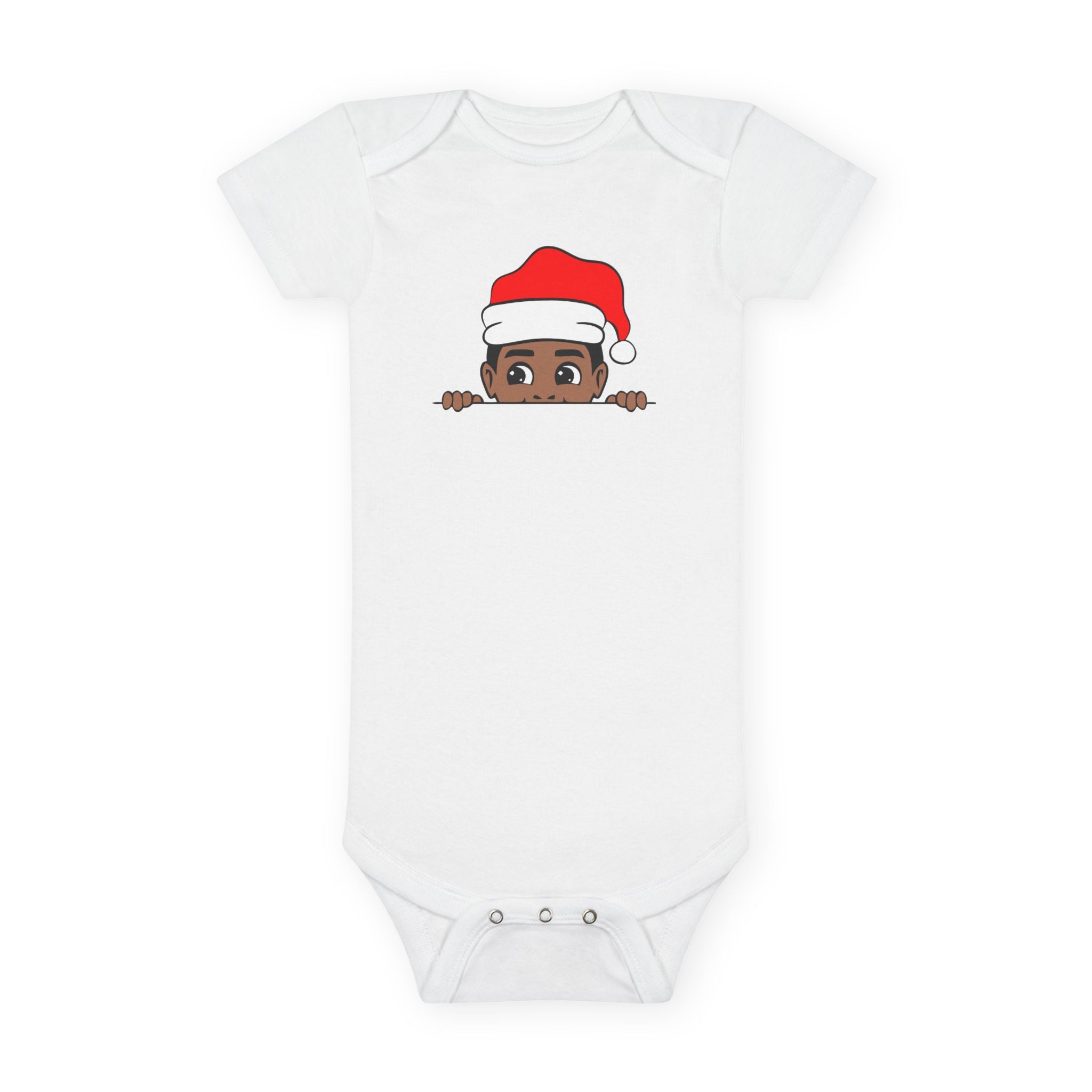Baby Onesie – Peekaboo Santa Baby Peeking in Santa Hat Christmas Bodysuit