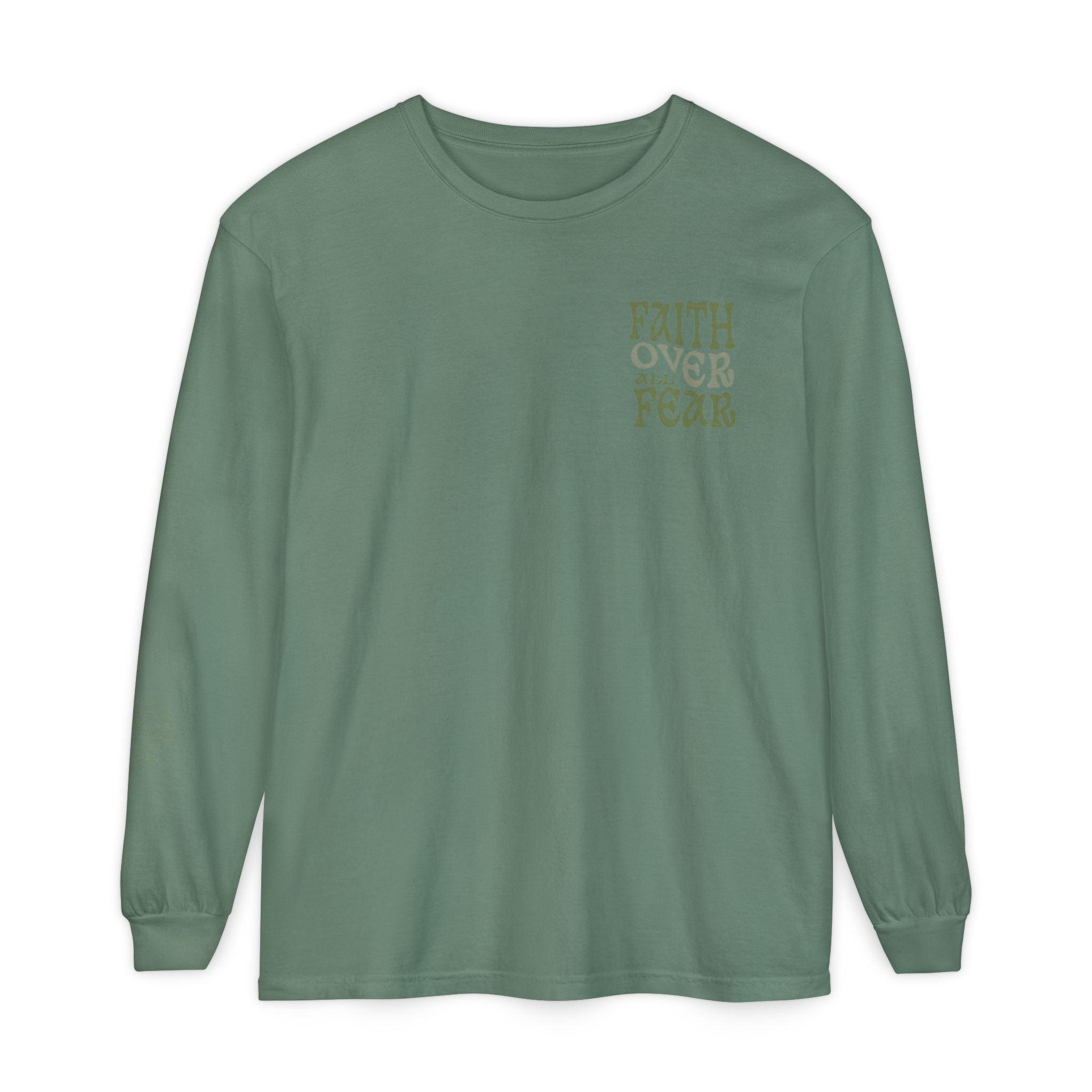 Faith Over All Fear Long Sleeve Tee — Inspirational Christian Graphic Shirt