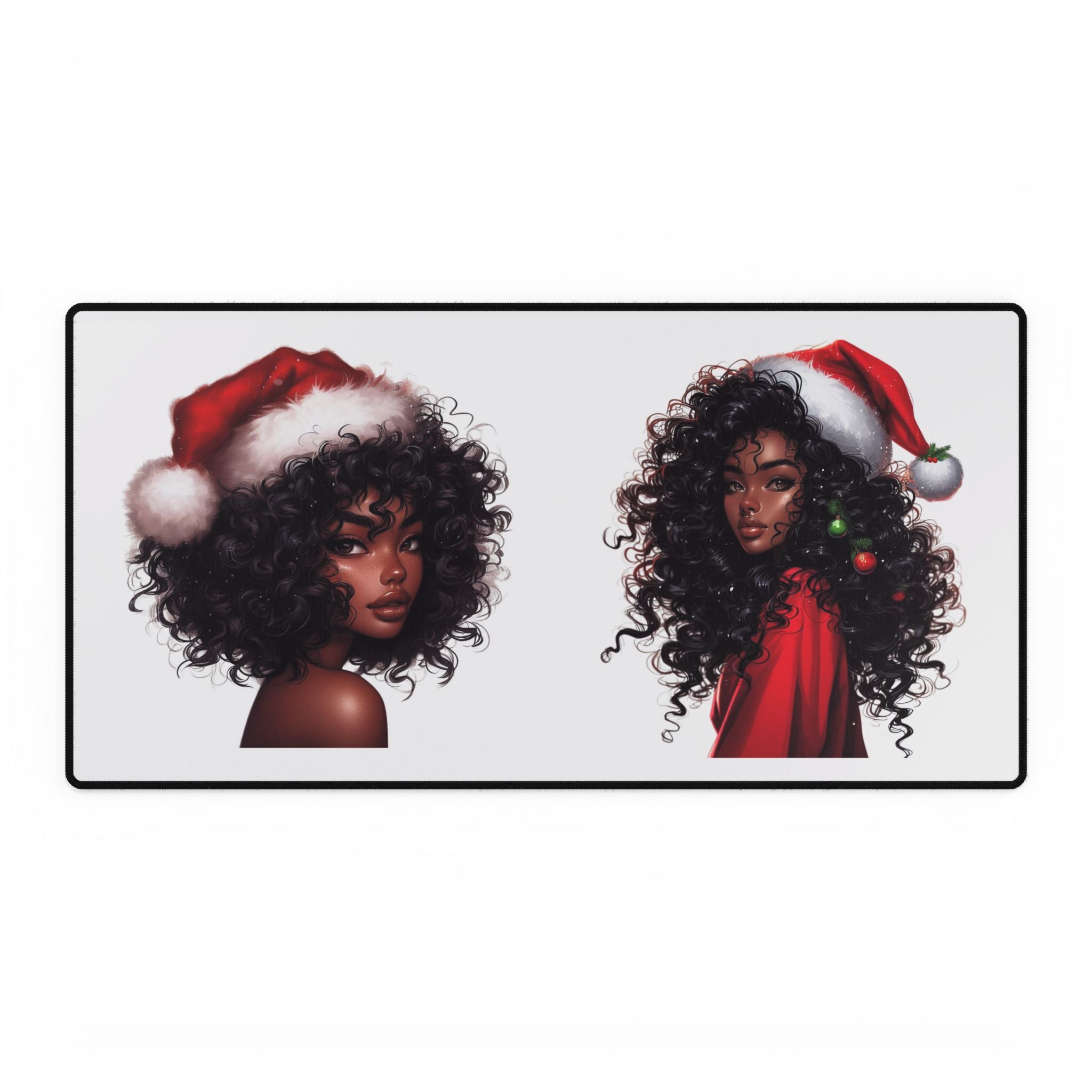 Afro Black Lady Santa Desk Mat — Holiday Desk Mat with Festive Afrocentric Design