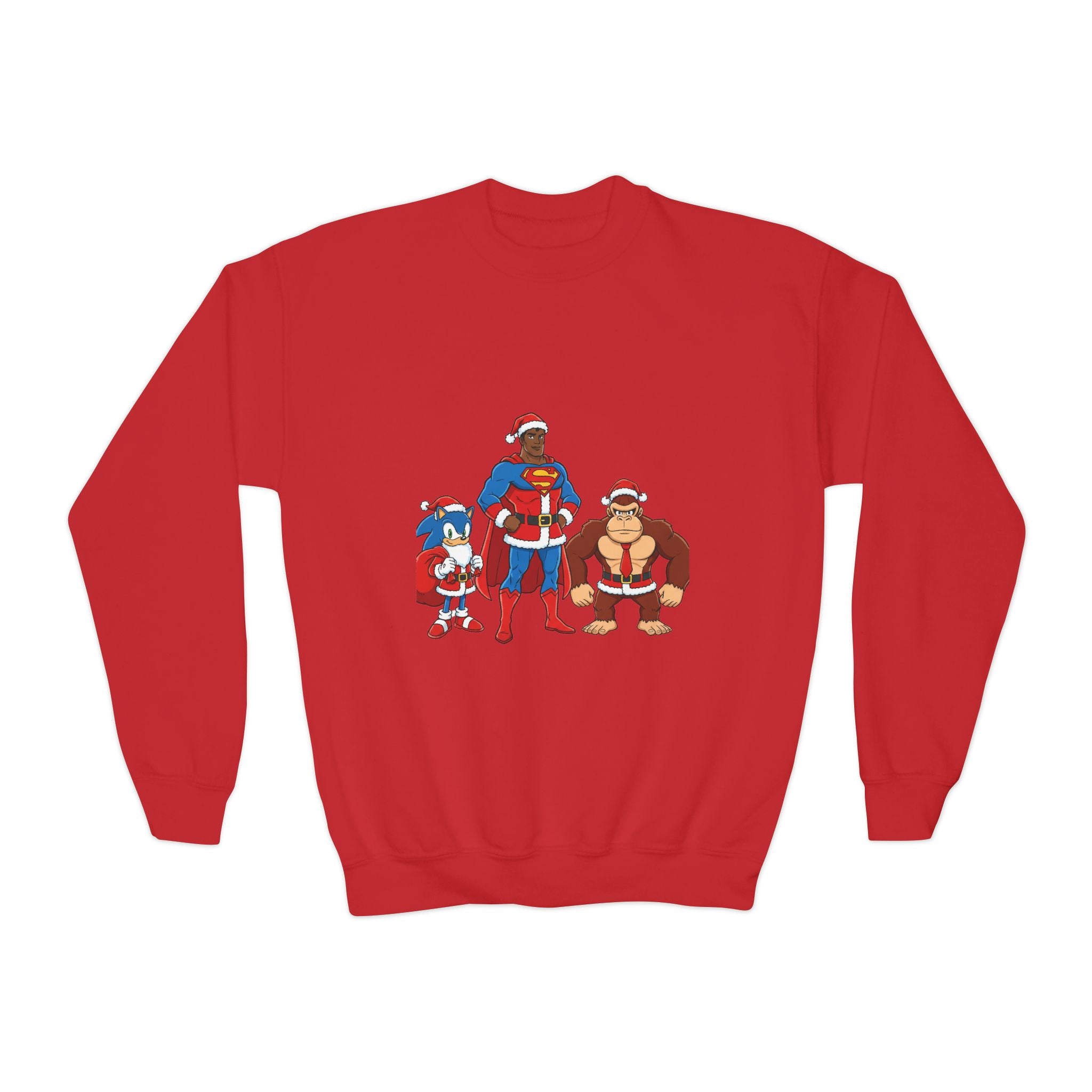 Kids Superhero Crewneck Sweatshirt — Retro Cartoon Trio Design