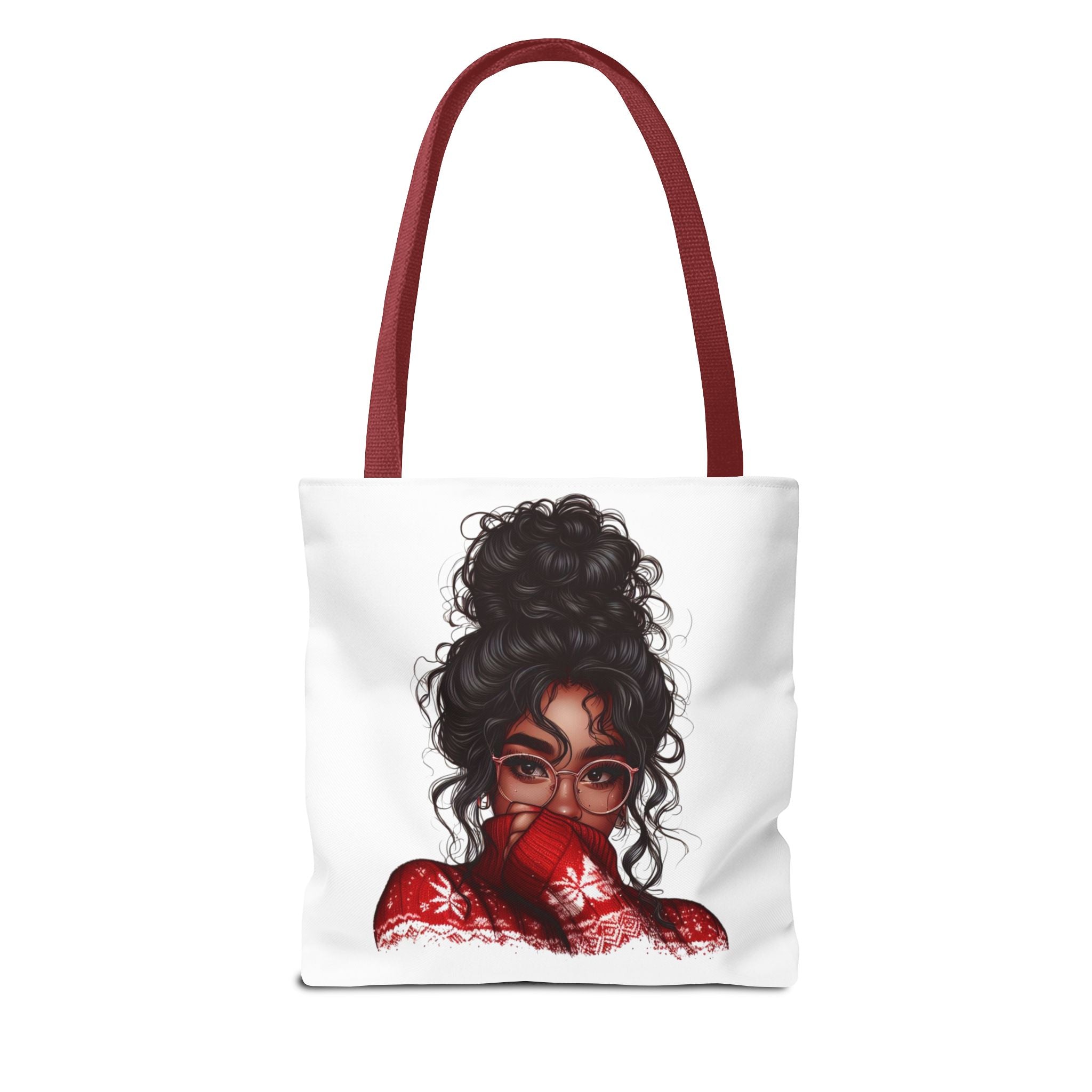 Curly Bun Girl Tote Bag — Artistic Illustrated Portrait All-Over Print Tote